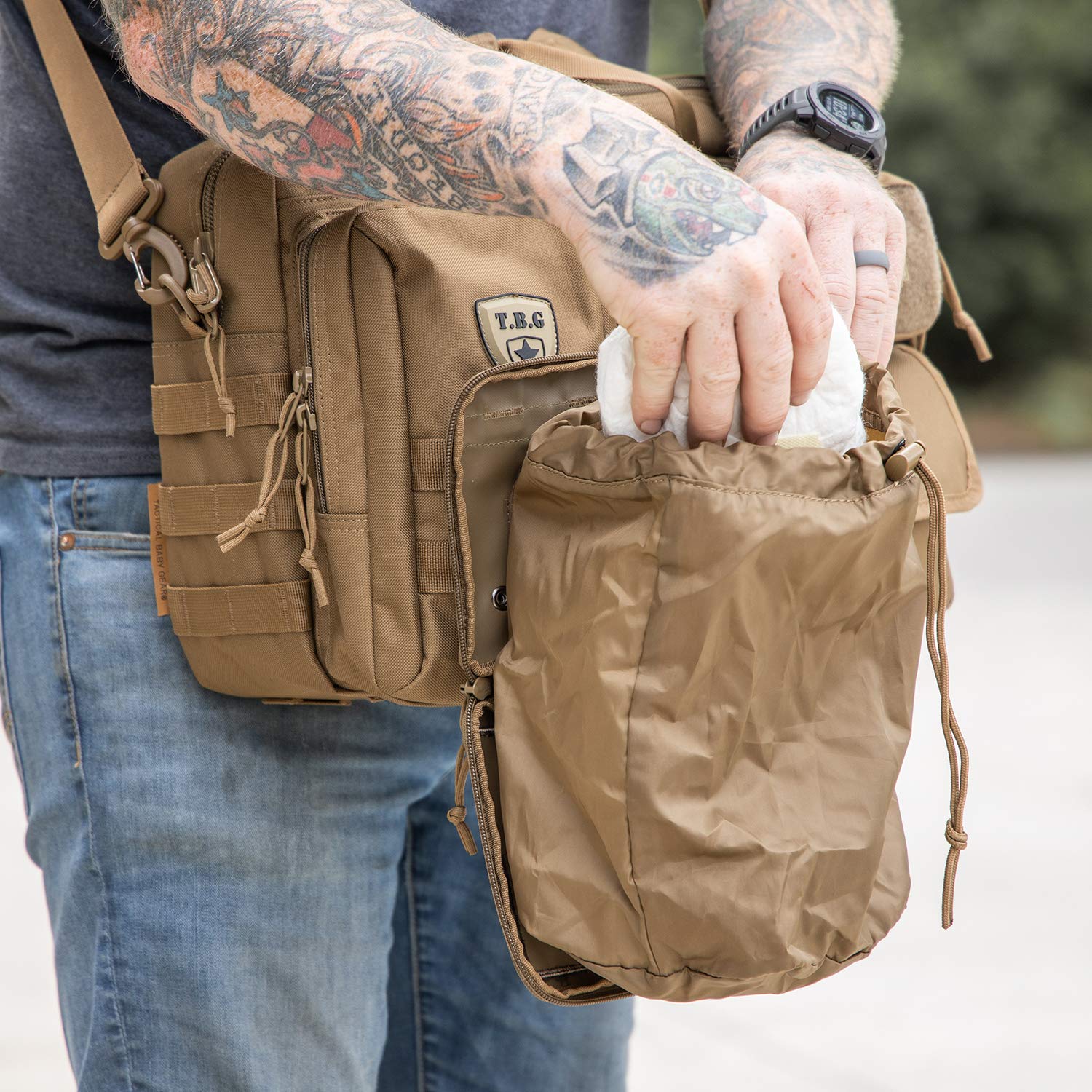 Dirty Diaper Dump Pouch for Tactical Diaper Bag - Removable & Washable (Coyote Brown)