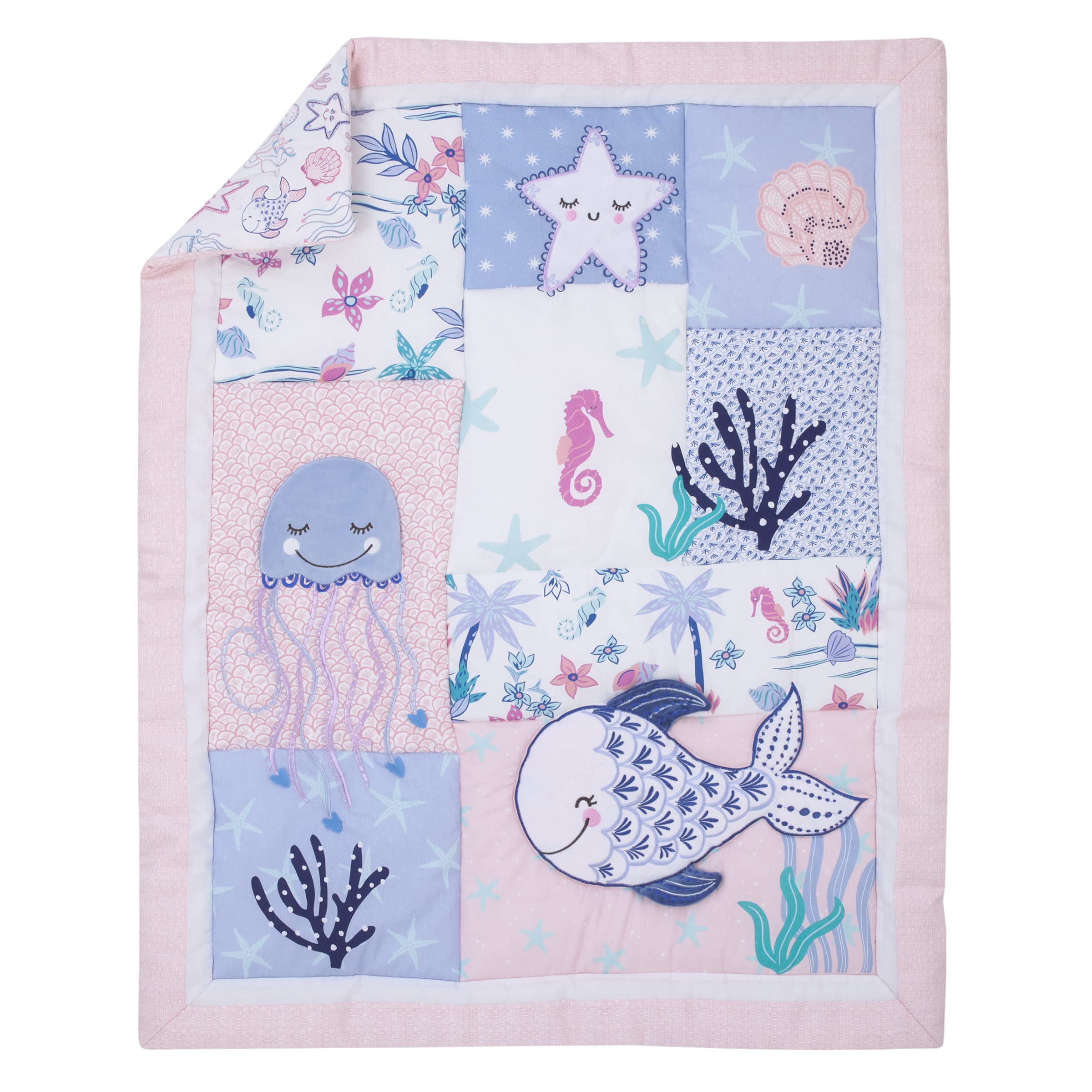 Mermaid Lagoon Pink, Blue and White Undersea Friends 4 Piece Nursery