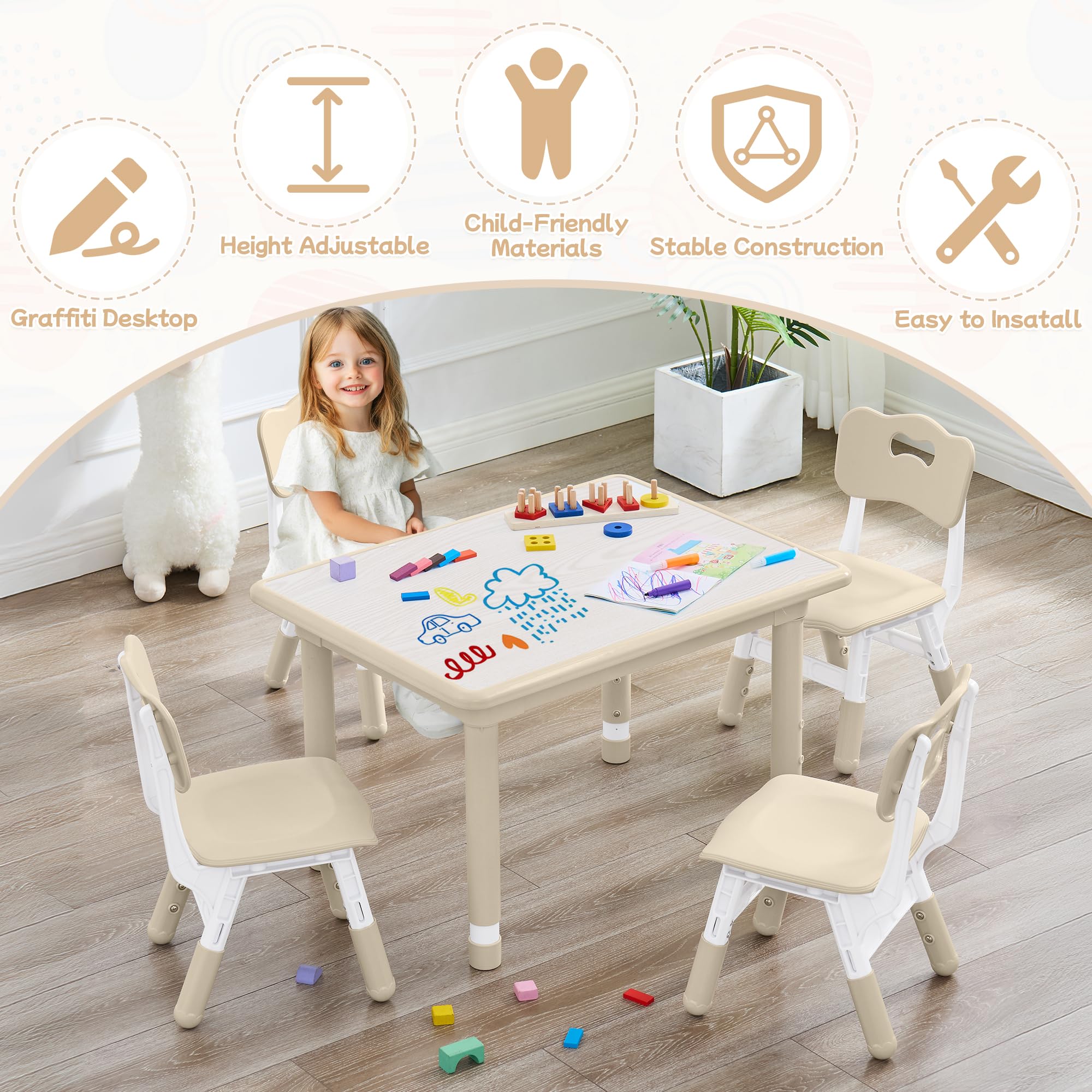 Height Adjustable Kids Table and Chair Set
