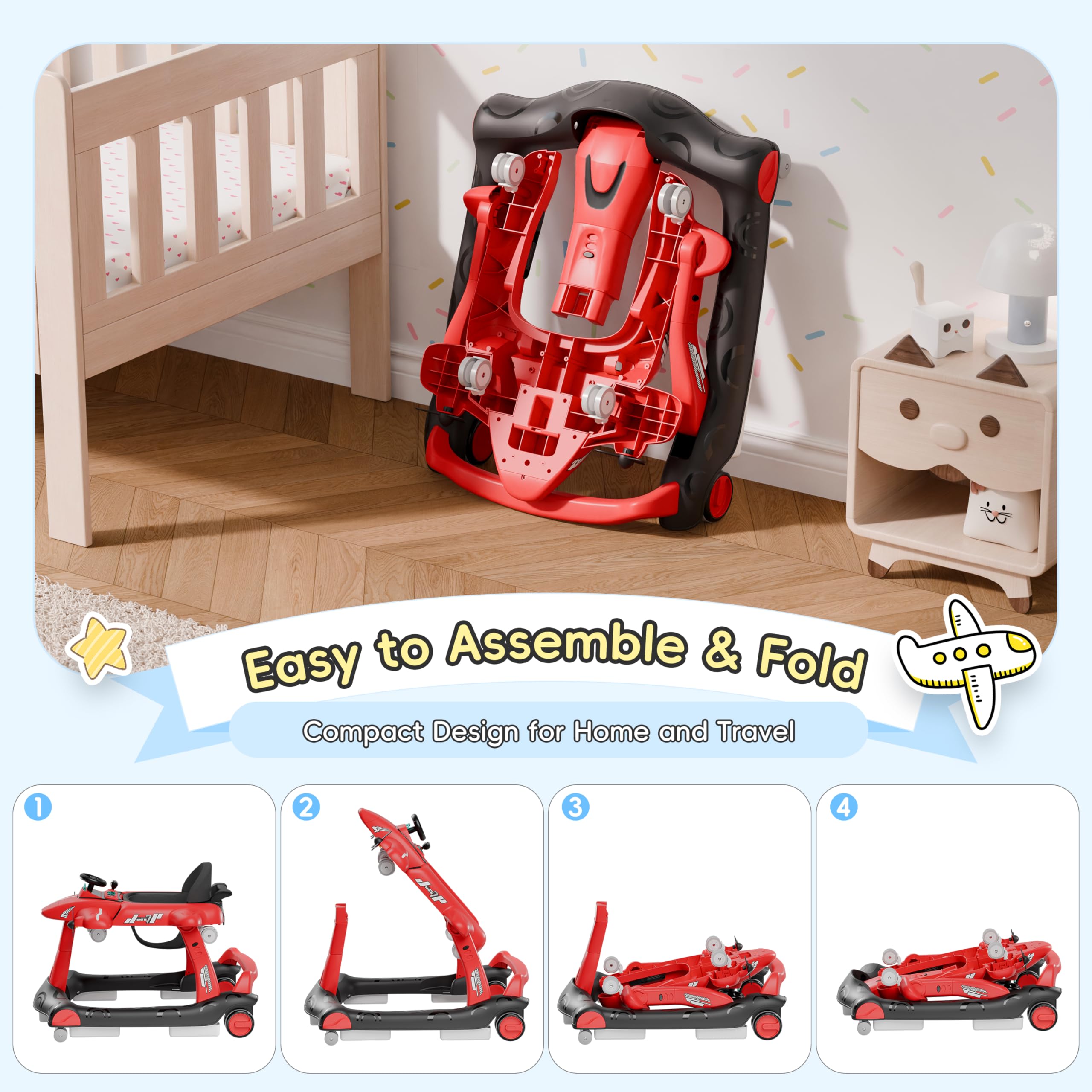 6-in-1 Convertible Baby Walker with Adjustable Height and Music Activity Center