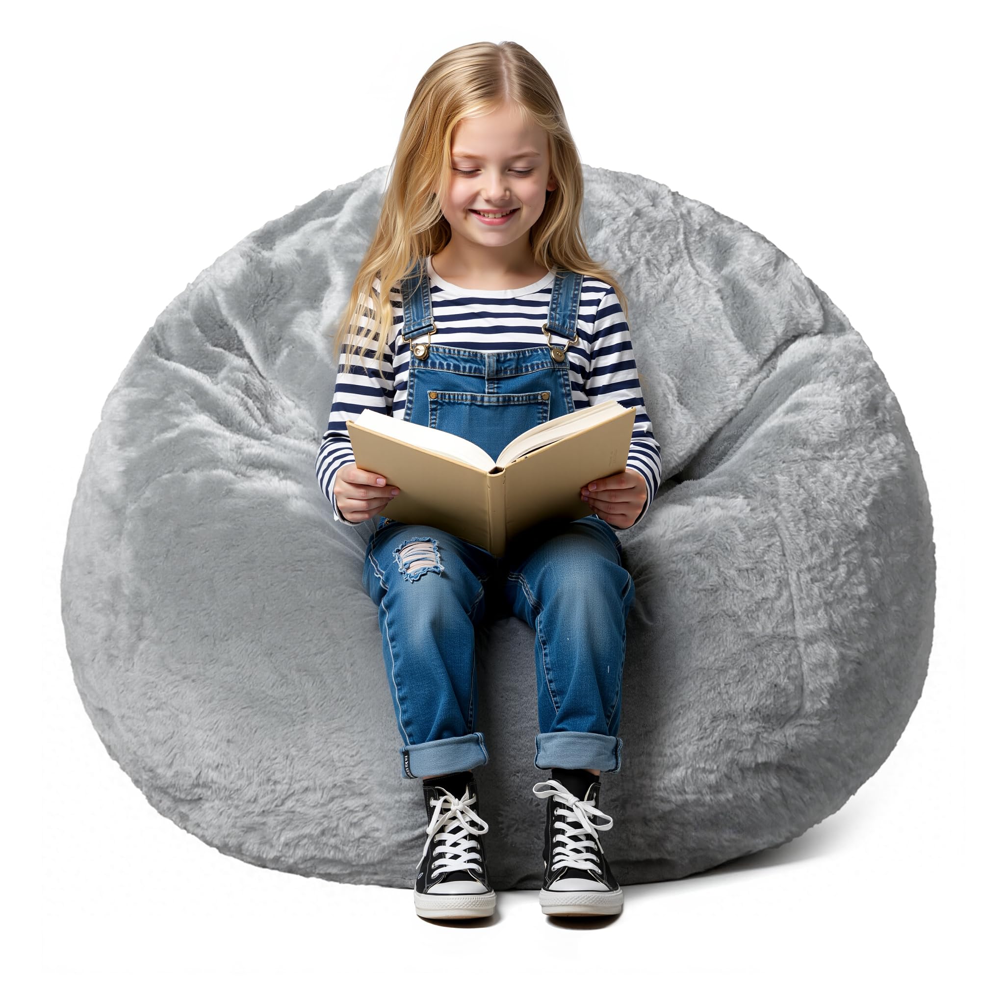 Kids Bean Bag Chair, 2.5 Feet Faux Rabbit Fur Bean Bag