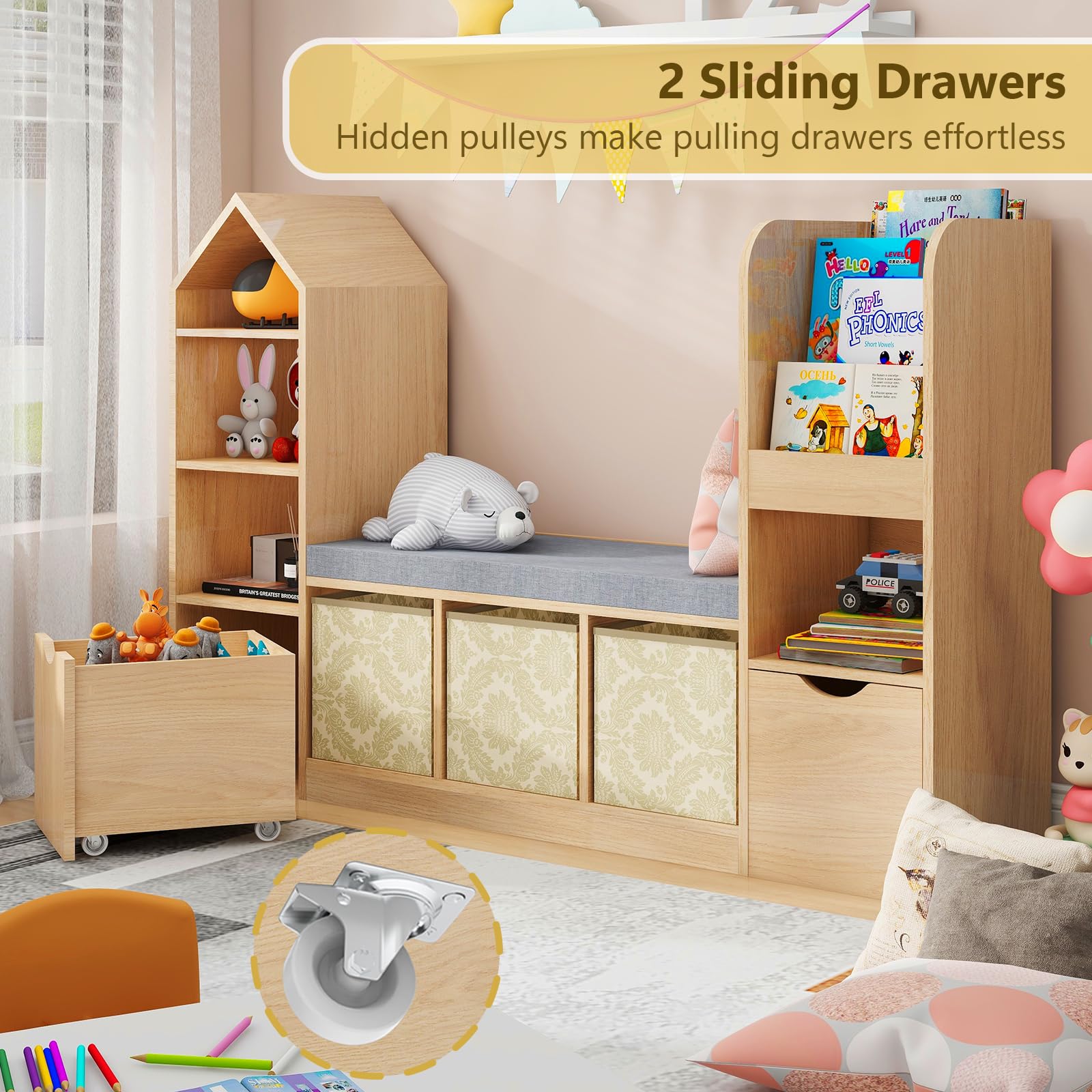 Kids Bookcase with Reading Nook and Toy Storage Organizer