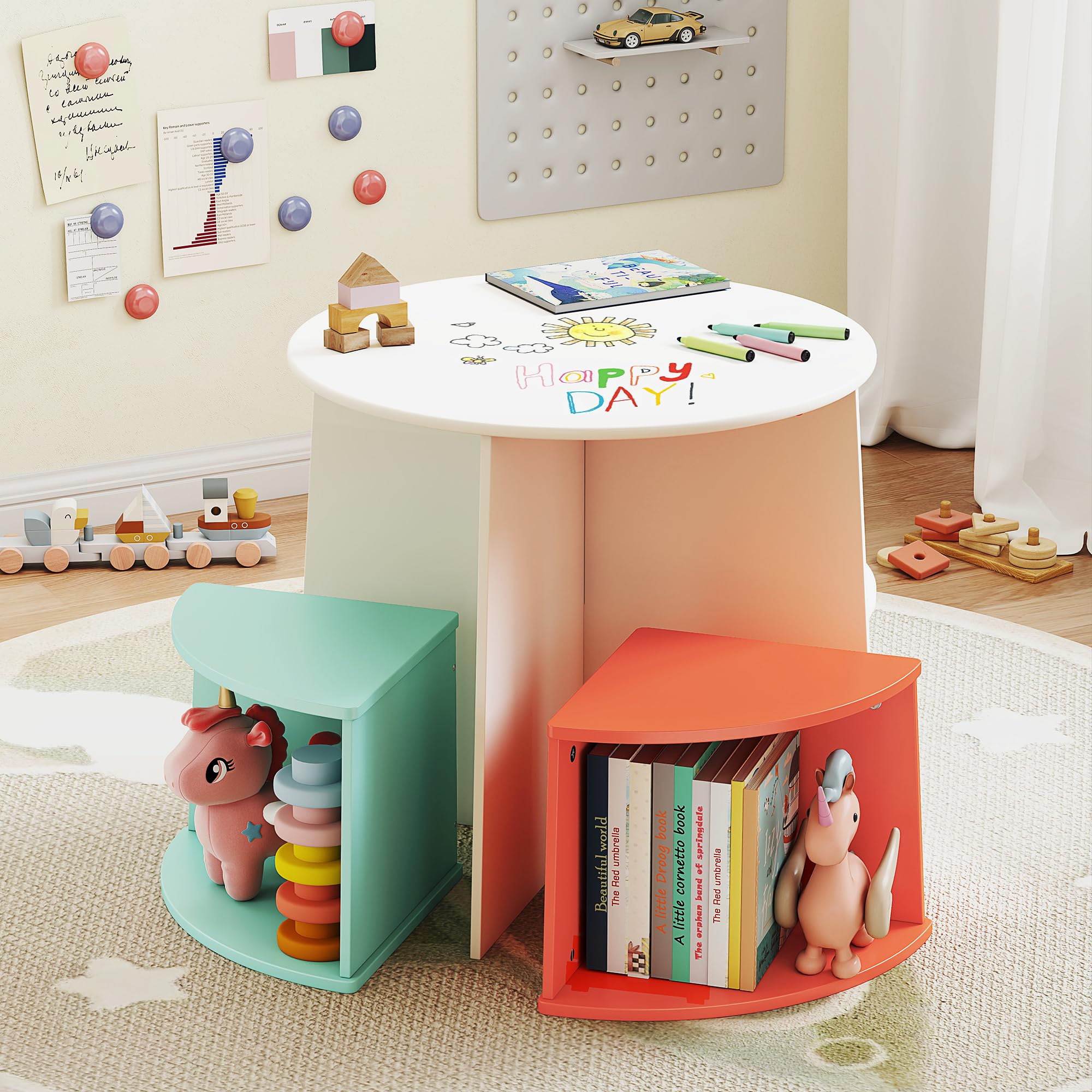 Kids Table and Chair Set with Storage Stools