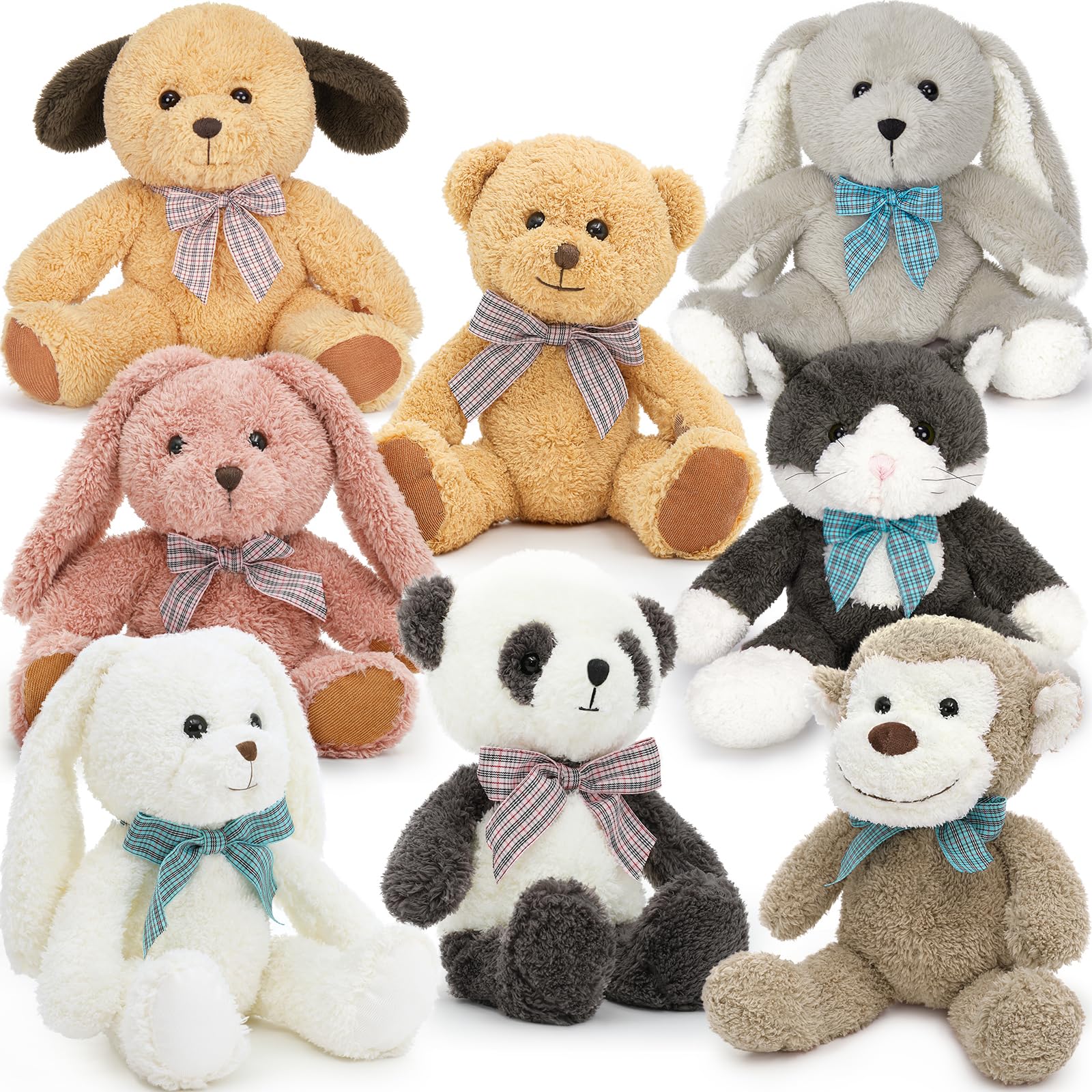 13 inch Stuffed Animals Bulk, 8 Pack Assorted Animals Plush Toy Set with Teddy Bear