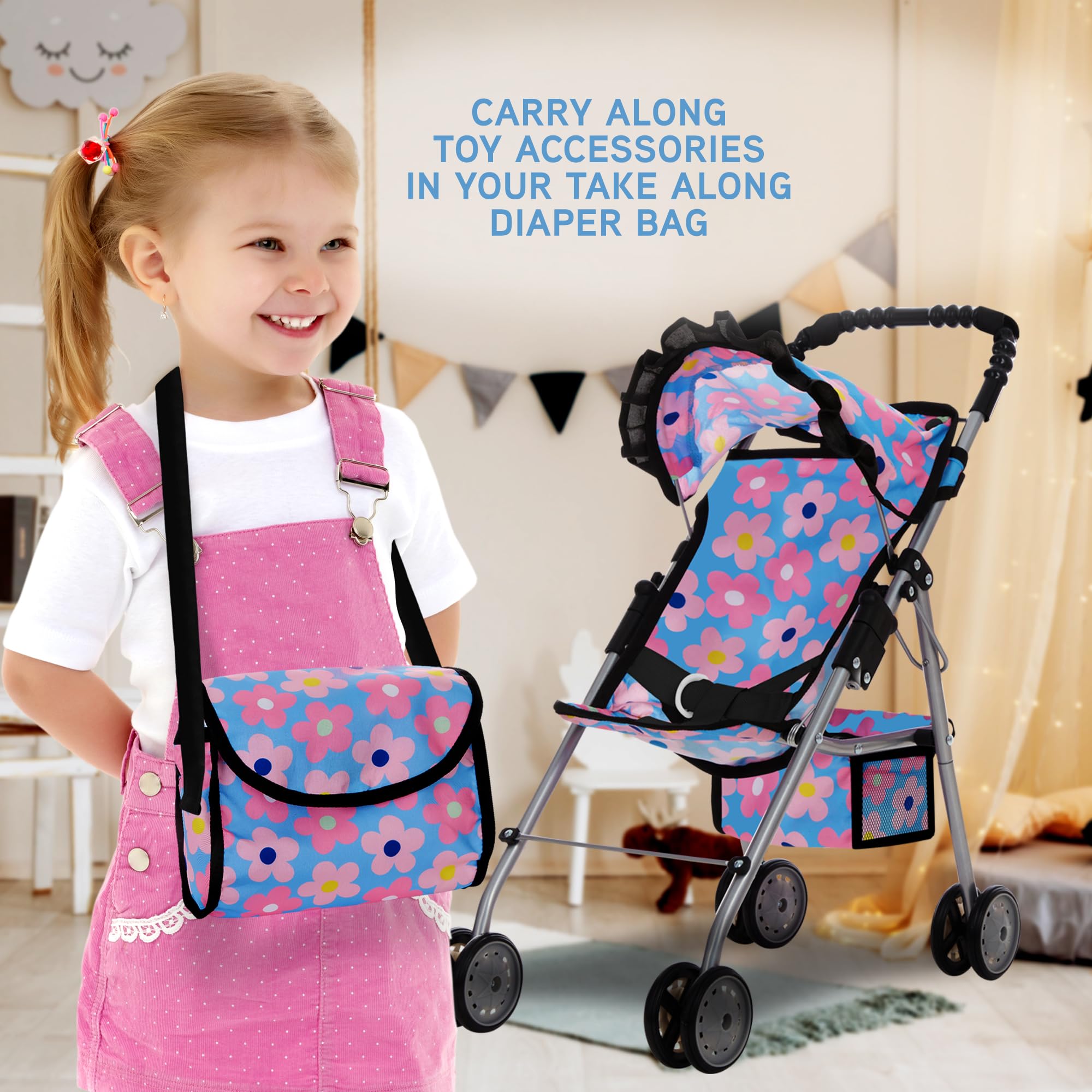 4-in-1 Doll Nursery Playset with Stroller Bed High Chair