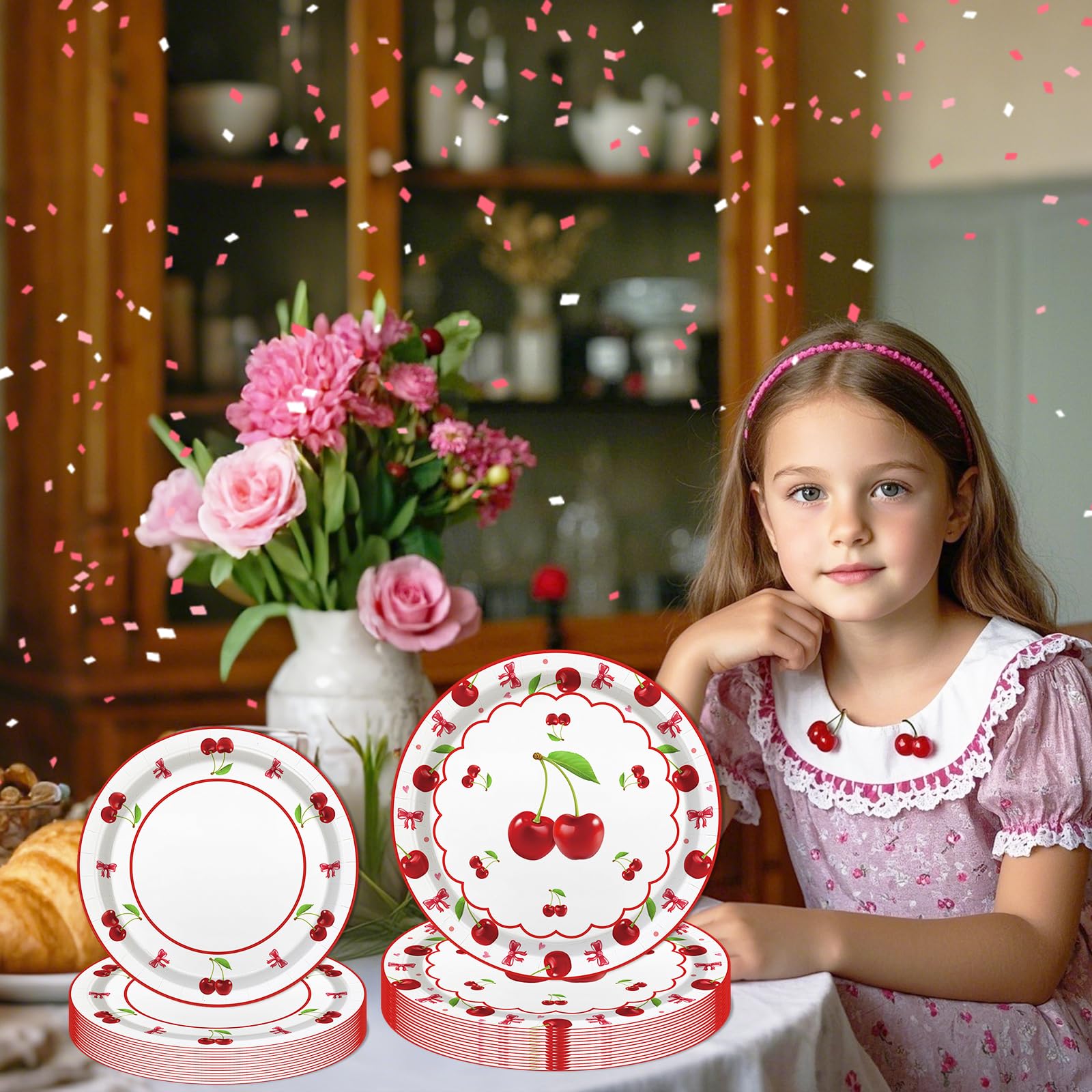 168Pcs Cherry Birthday Party Supplies, Coquette Cherry with Bow for Girl Birthday