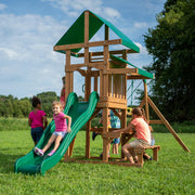 Cedar Wood Swing Set with Wave Slide and Rock Wall