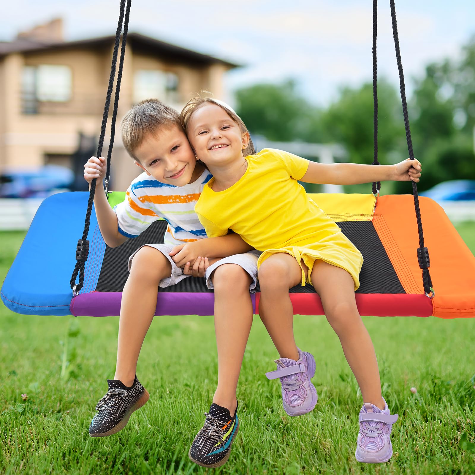 Swing Sets for Backyard with 45" Platform Saucer Swing and Belt Swing