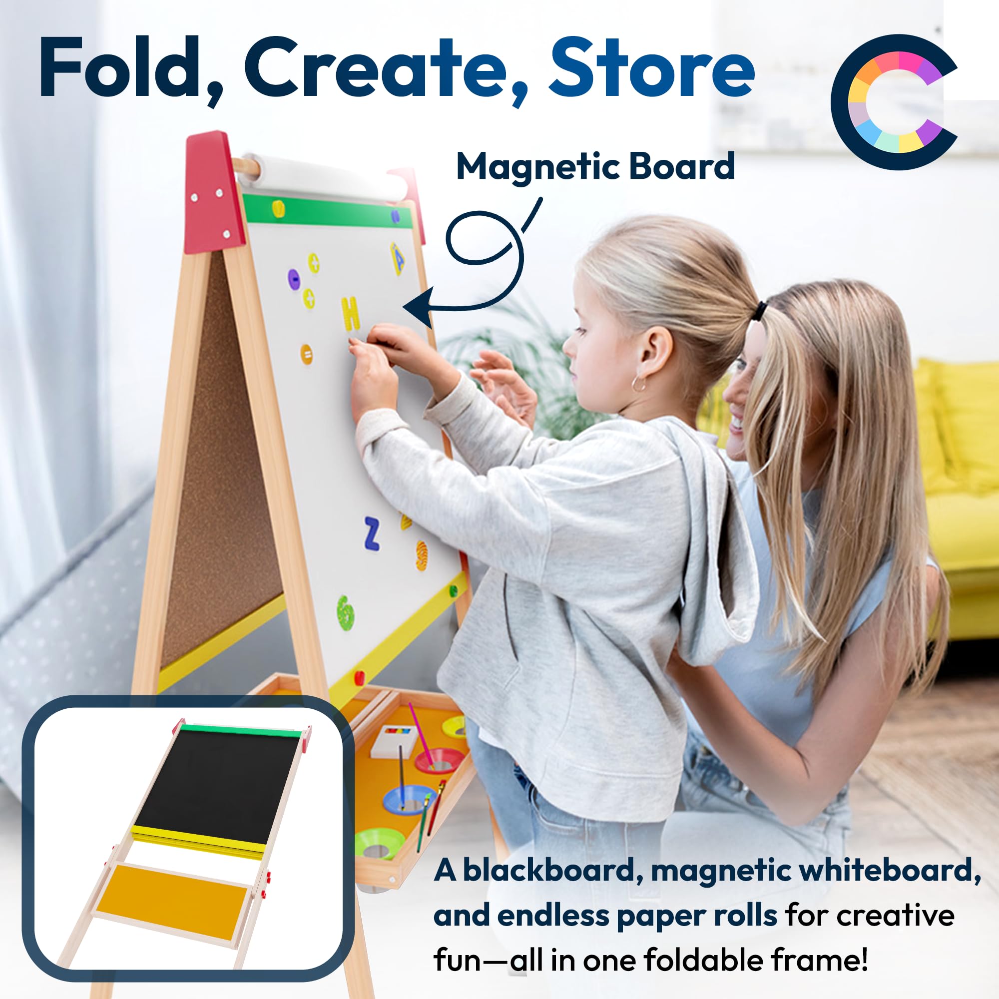Double-Sided Wooden Art Easel for Kids