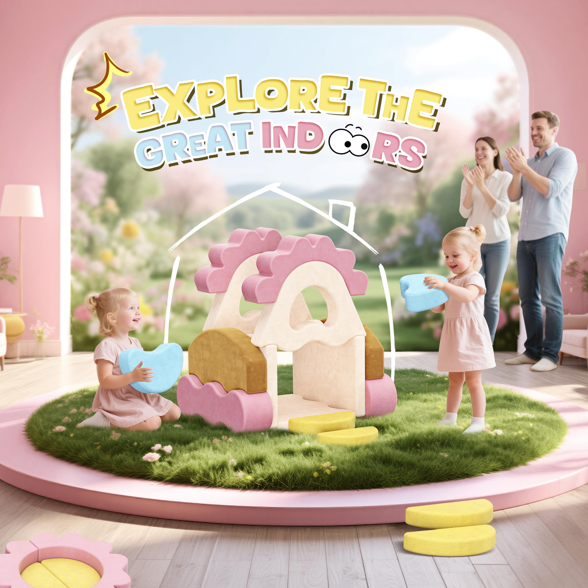 Modular Kids Play Couch - Flower Theme