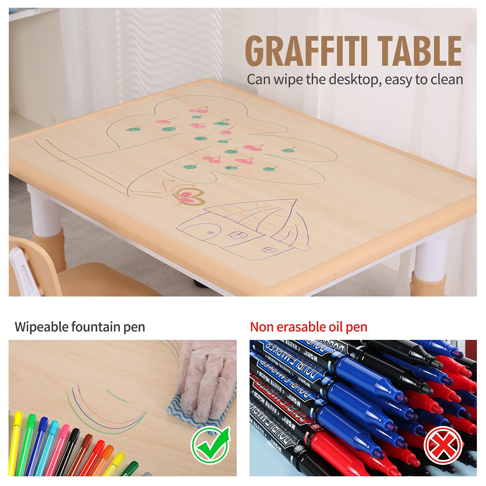 Height Adjustable Kids Table and Chairs Set