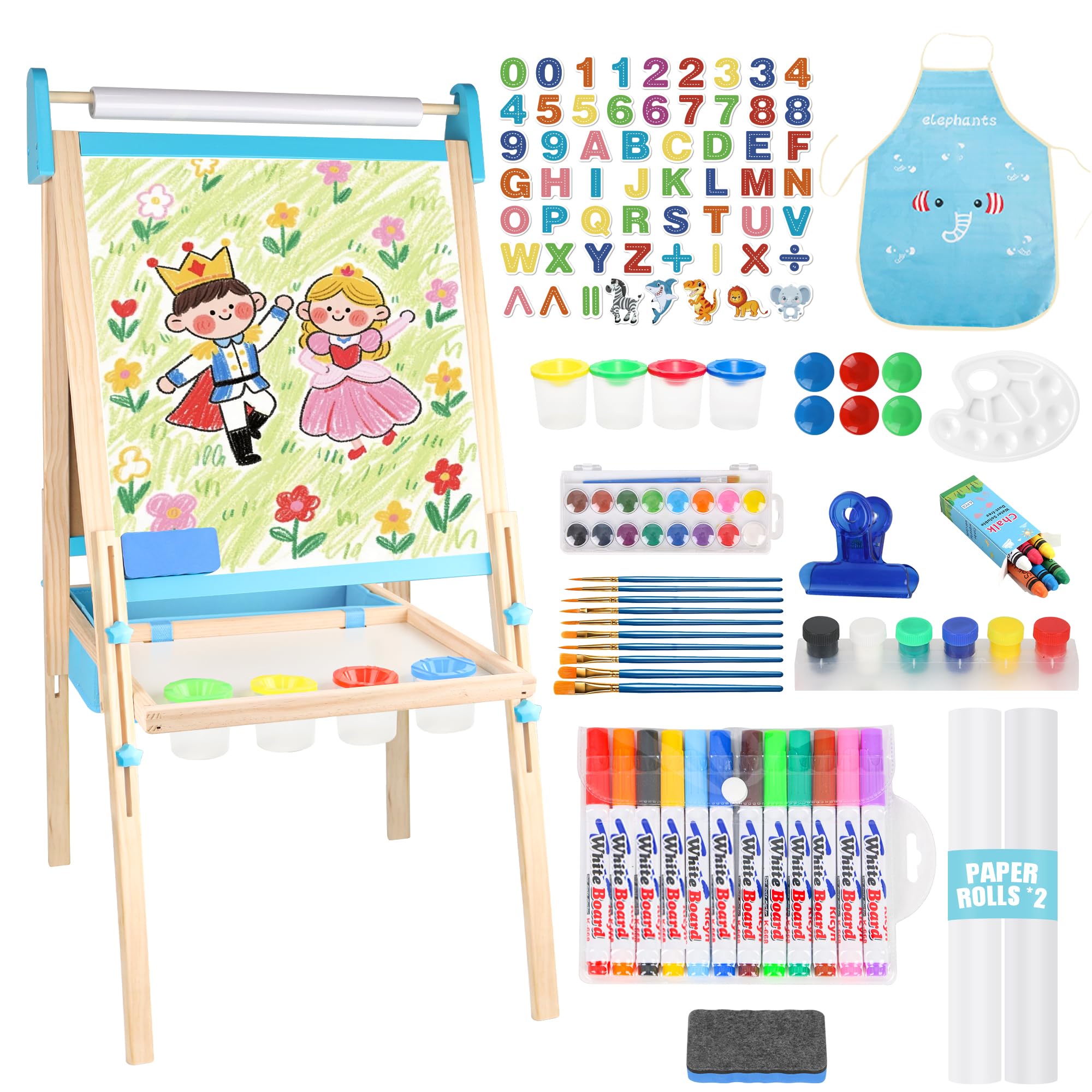 Wooden Adjustable Kids Easel with Magnetic Whiteboard