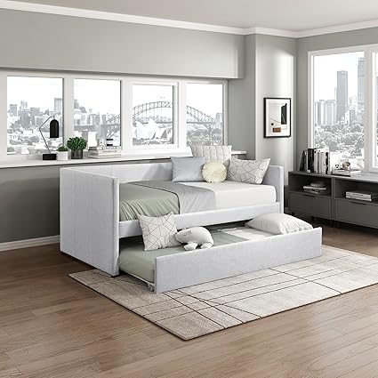 Upholstered Daybed with Trundle, Textured Fabric