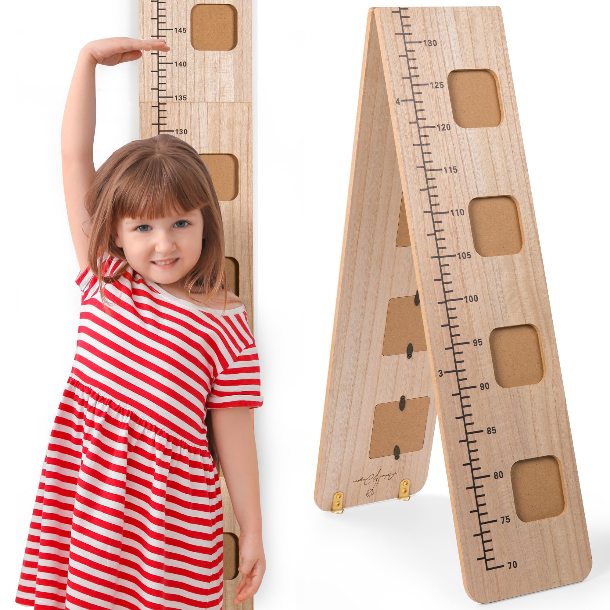 Wooden Growth Chart for Wall with Picture Slots