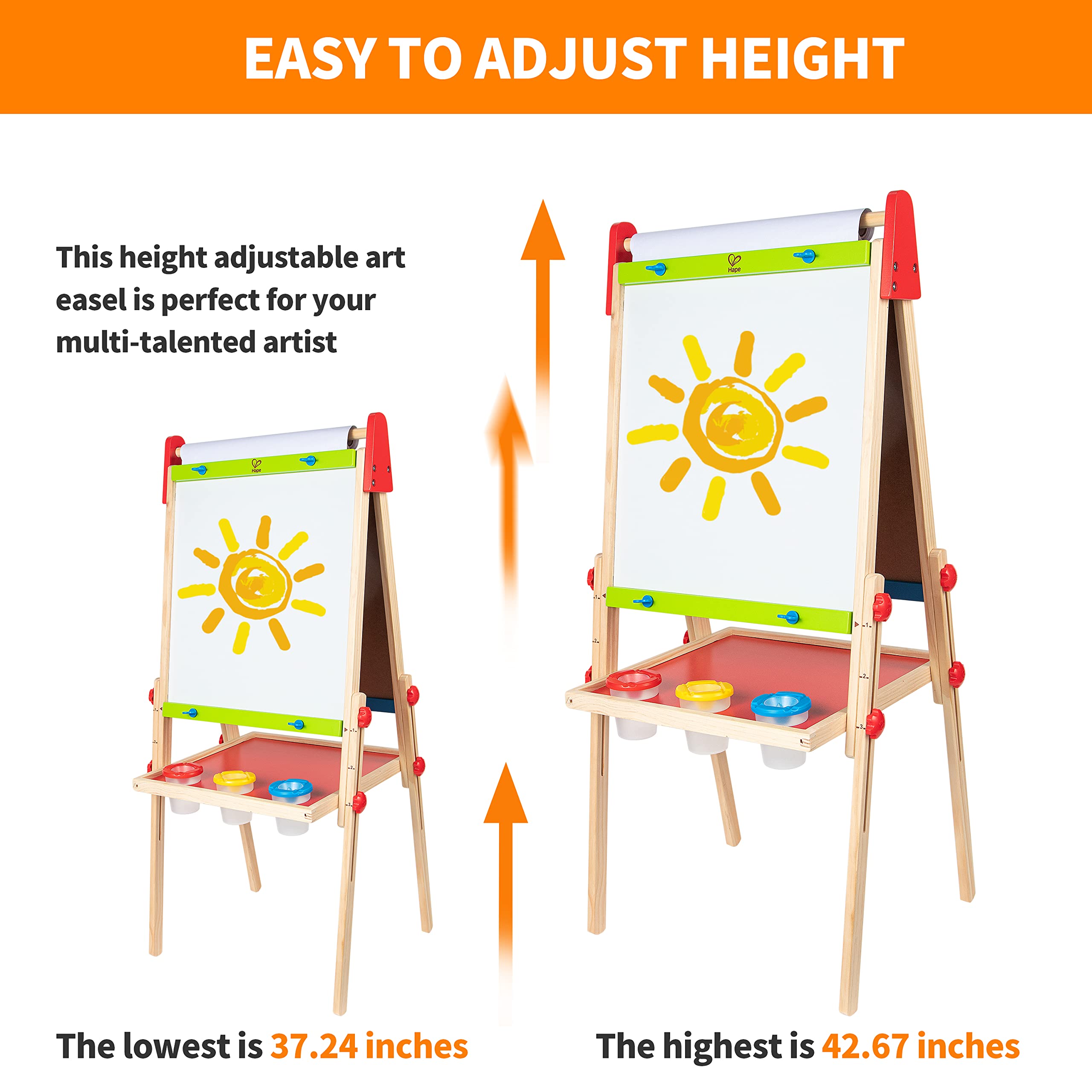 All-in-One Adjustable Kids Art Easel with Magnetic Whiteboard and Chalkboard