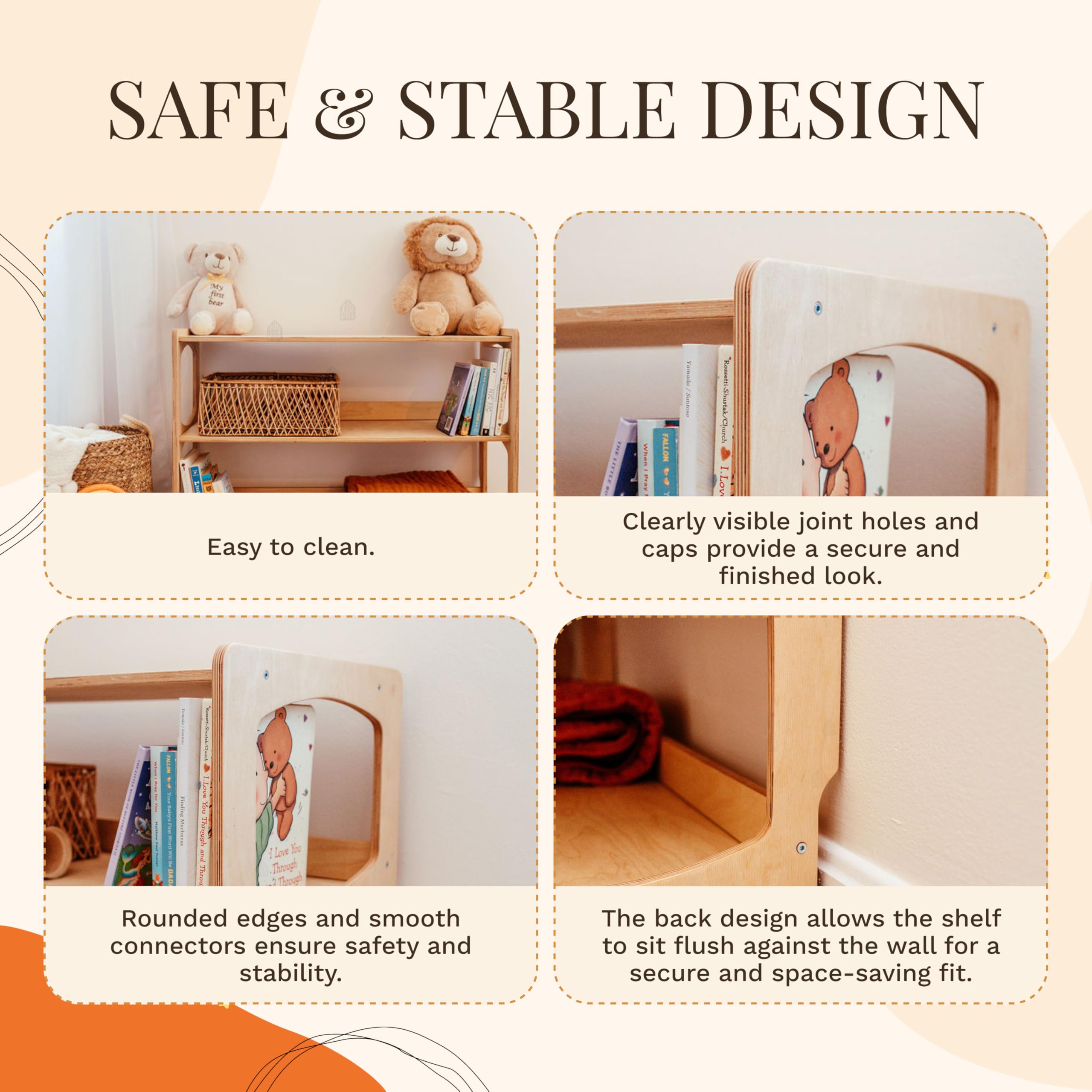 Montessori Bookshelf for Toddlers - Wooden Book and Toy Organizer