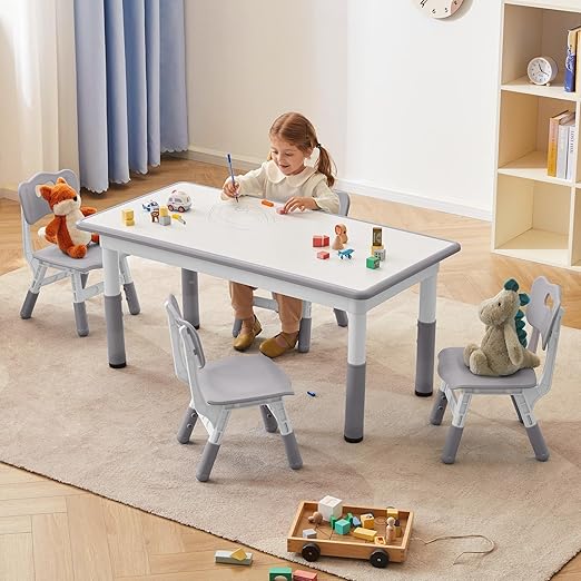 Toddler Table and Chairs Set for 4, 47.2''L x 23.6''W Kids Study Table