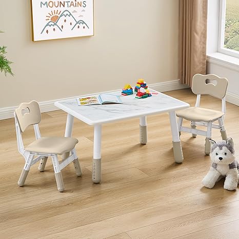 Toddler Table and 2 Chairs Set, Height Adjustable Kids Table and Chairs