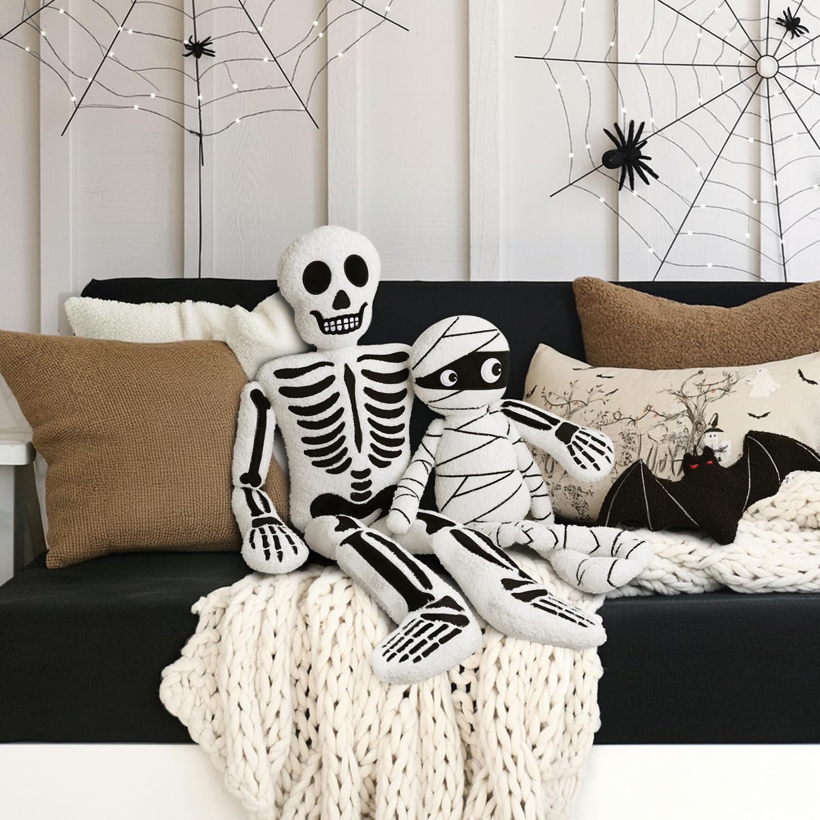 Halloween Decor Throw Pillows: Cute White Teddy Fleece Mummy
