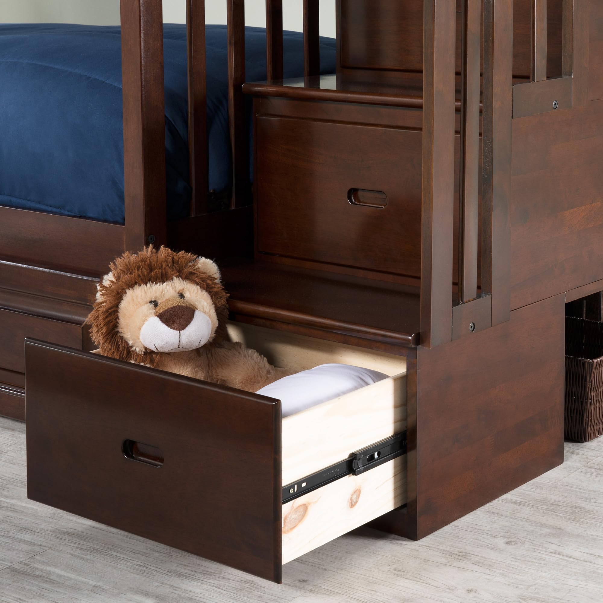Twin Over Full Staircase Bunk Bed with USB Charging Station