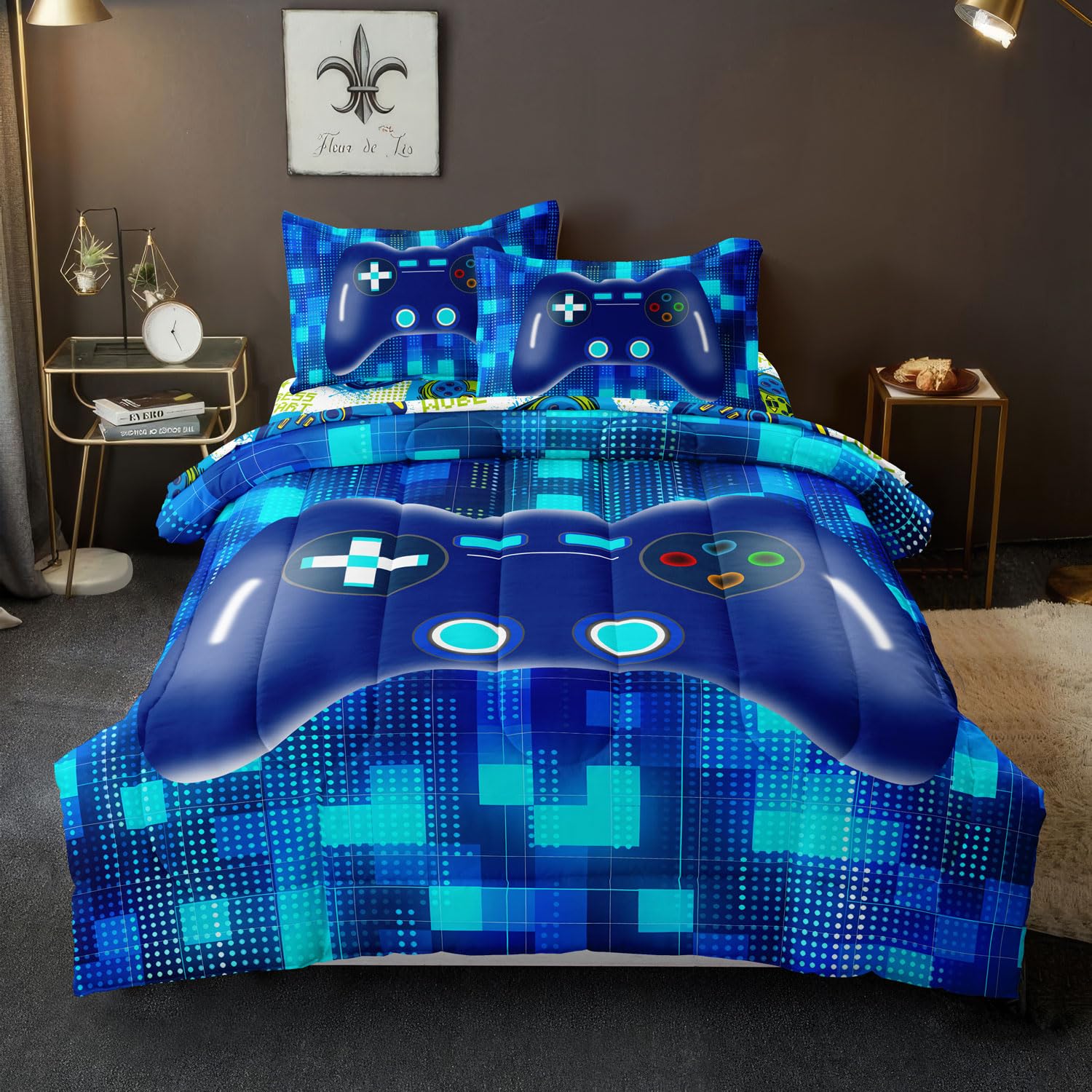 Twin Size Bed in A Bag 5 Pieces Gaming Bedding Set for Boys