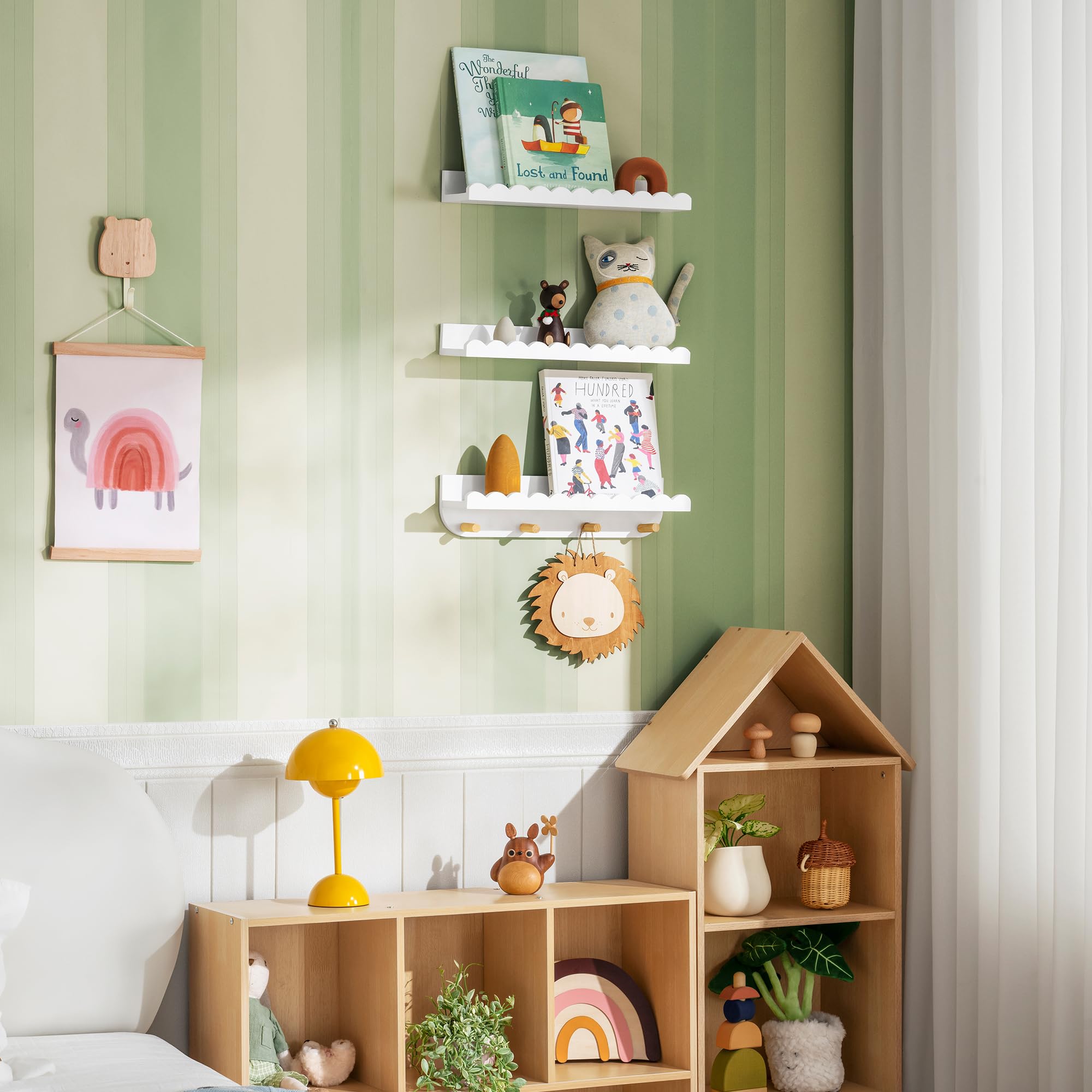 Nursery Wall Shelves Floating Bookshelf White Scalloped 3-Pack