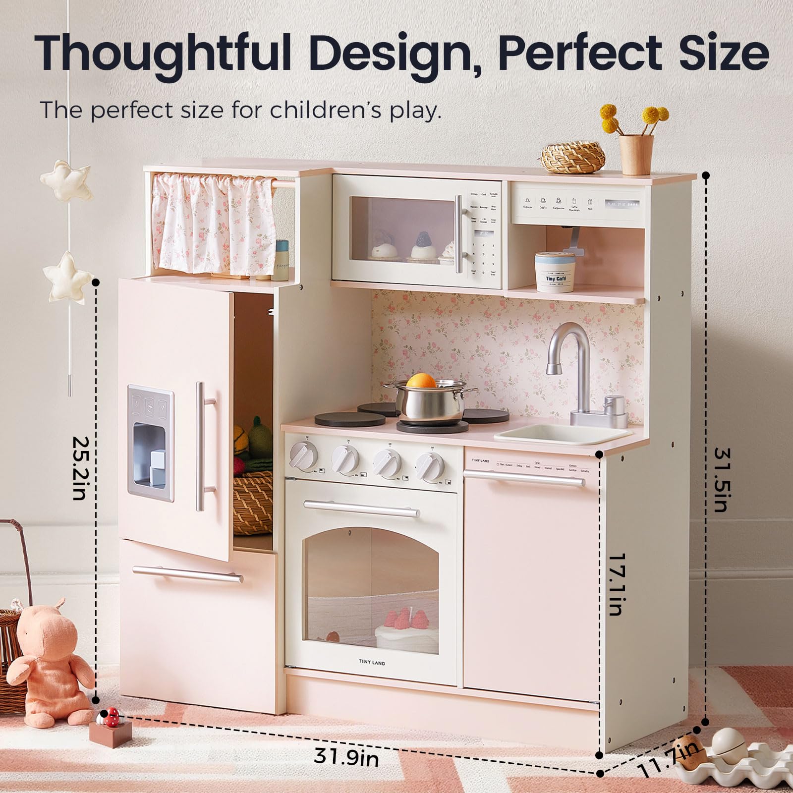 Wooden Play Kitchen Set with Complete Play Areas for Kids Ages 3+