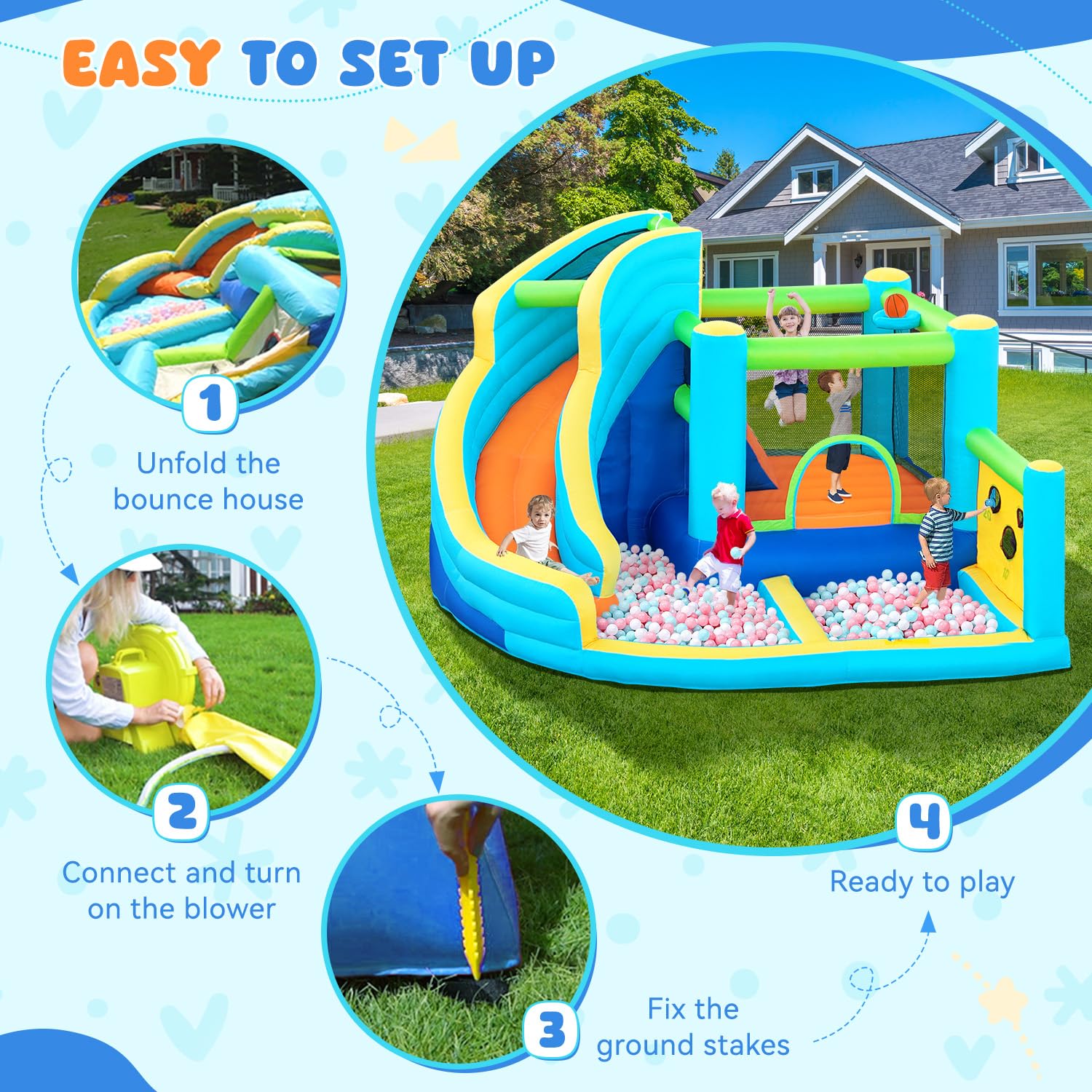 Large Inflatable Bounce House with Water Slide and Climbing Wall
