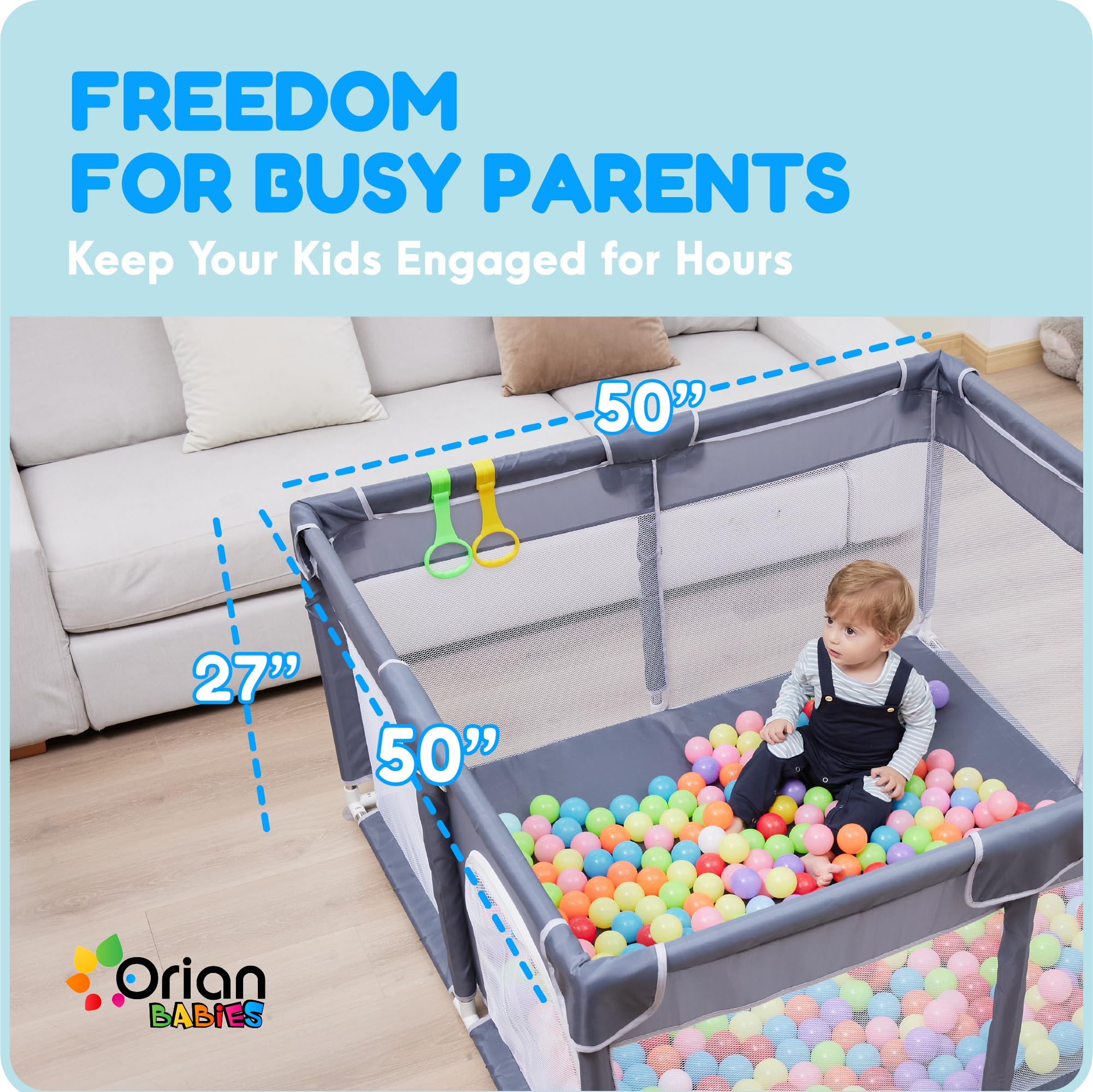 50x50 Large Baby Playpen with Mesh Sides
