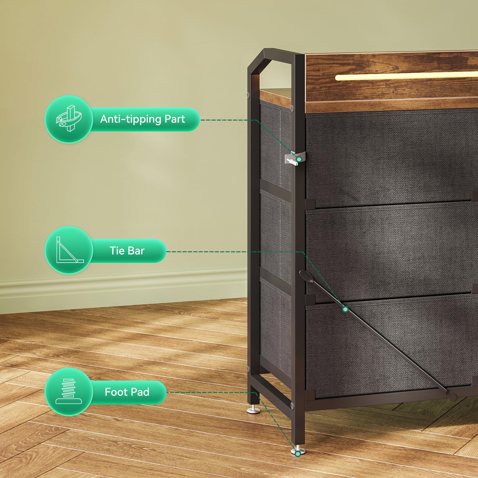 8-Drawer Dresser with LED Lighting & Power Outlets