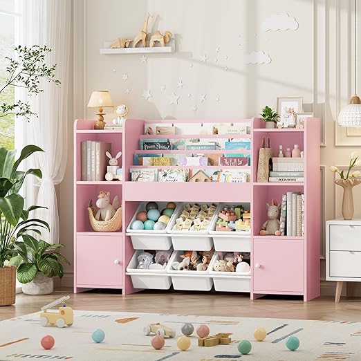 Toy Storage Organizer with 6 Toy Bins, Toy Organizer Kids Bookshelf