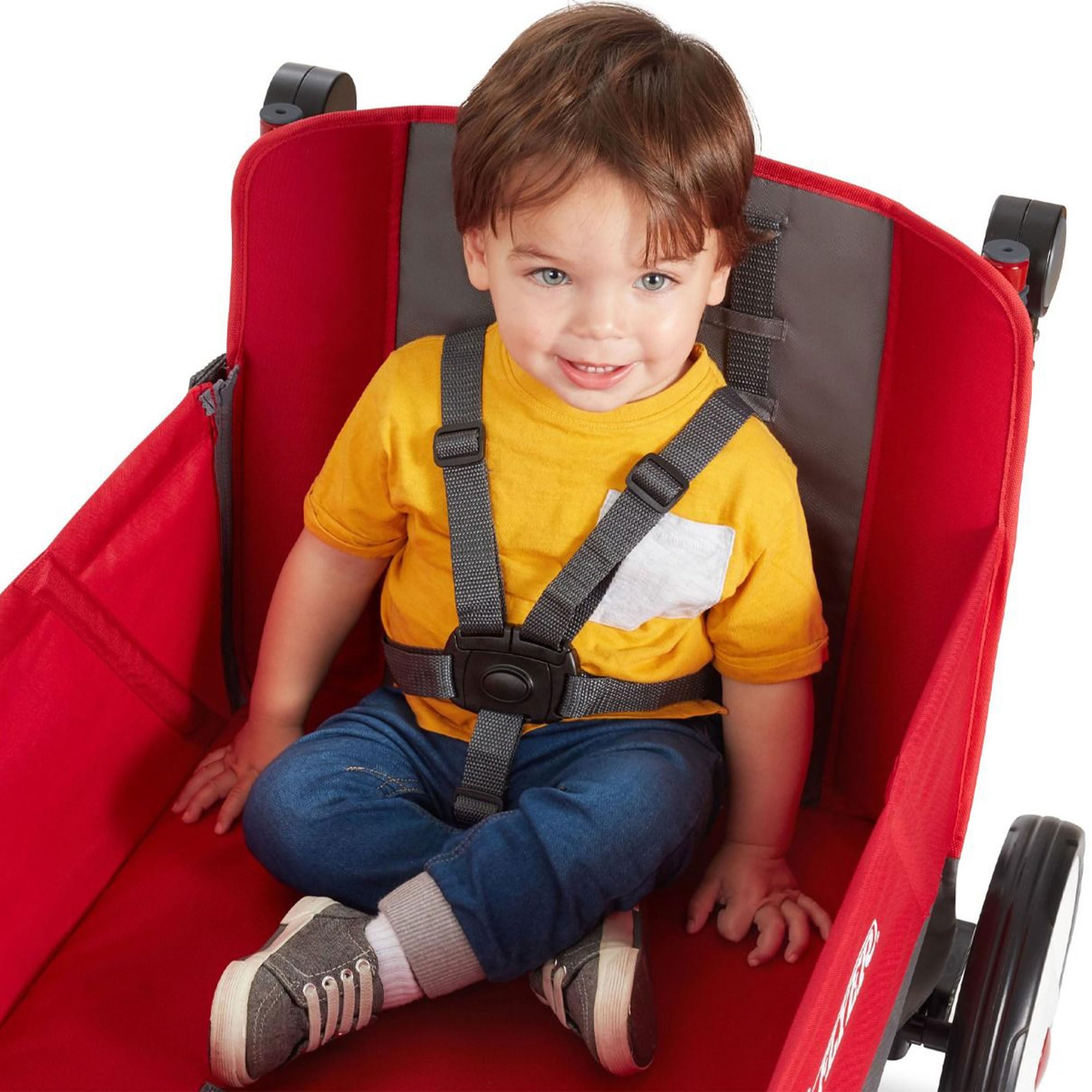 Stroller Wagon with 5-Point Harnesses, Rear Brake, and Push Pull Handle, Red