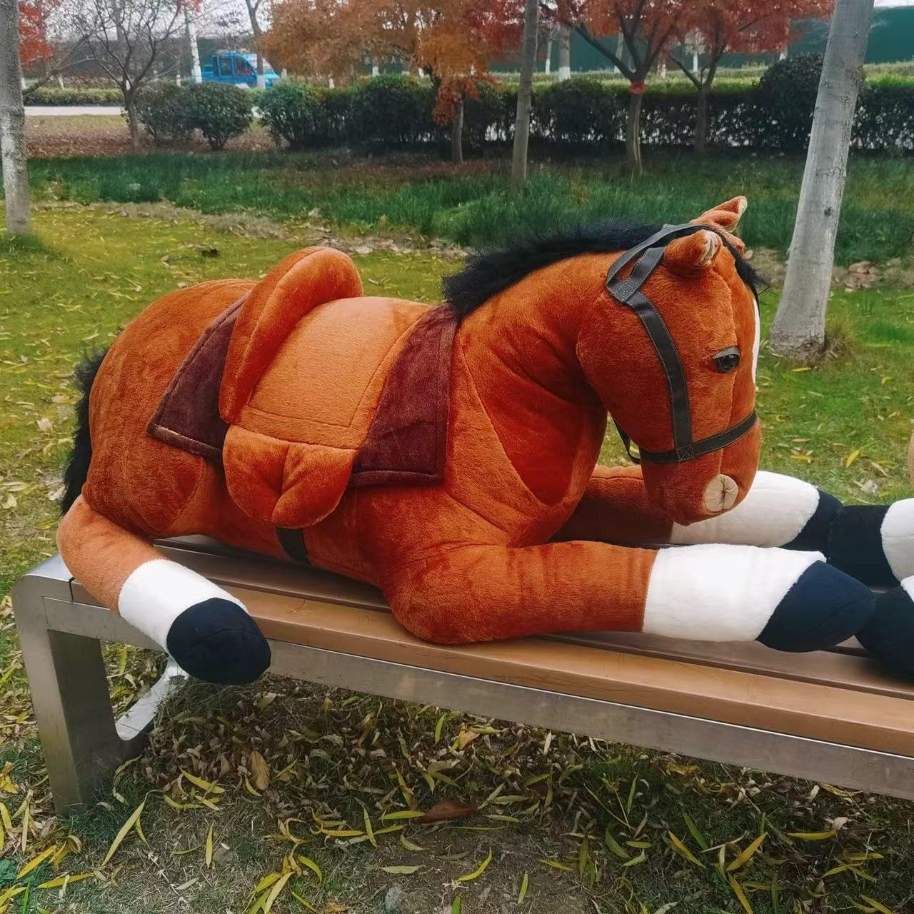 52Inches Big Horse Stuffed Animal, Cute Plush Soft Toy, Dark Brown