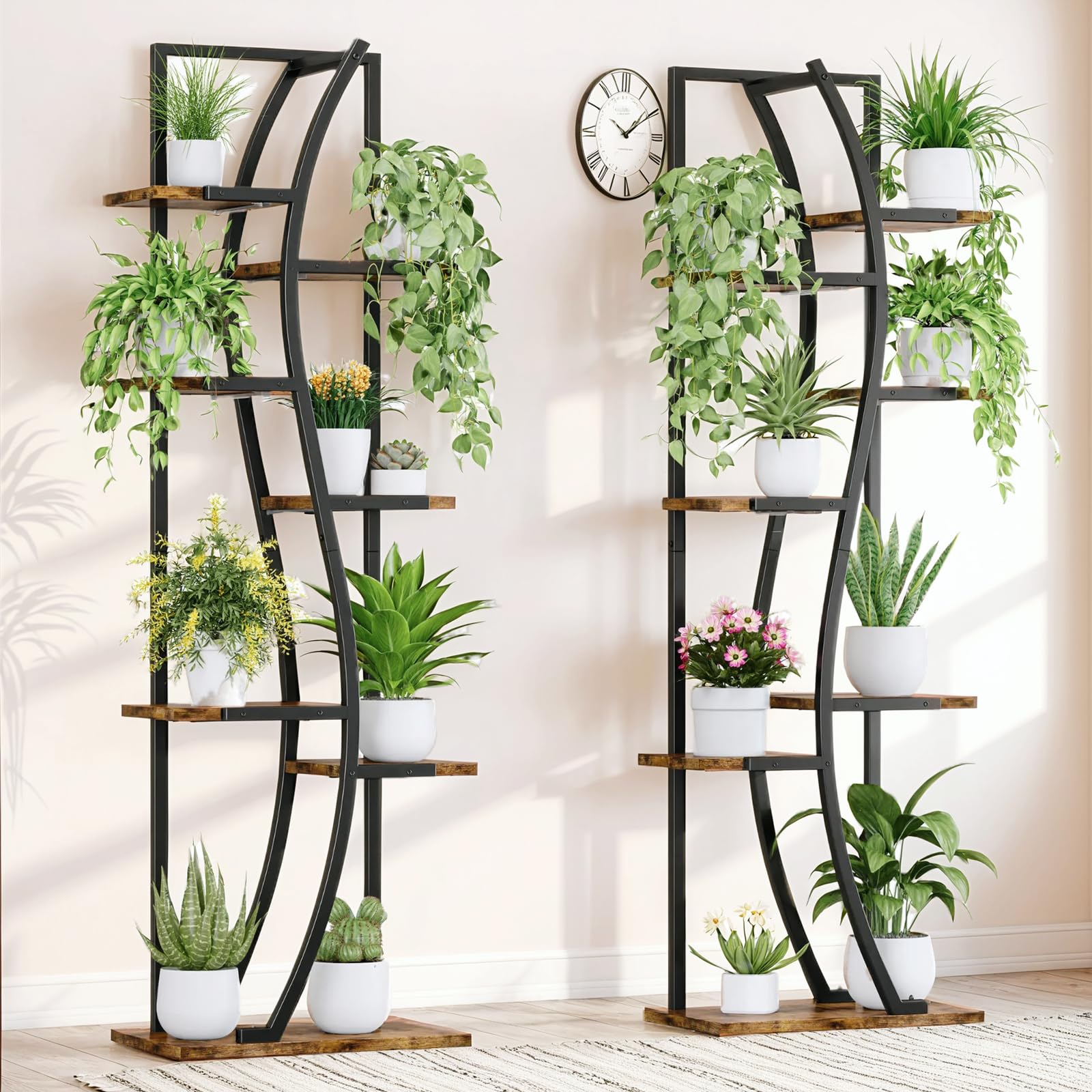 7-Tier Corner Plant Stand with Grow Light - 62" S-Shape Display Shelf Set of 2