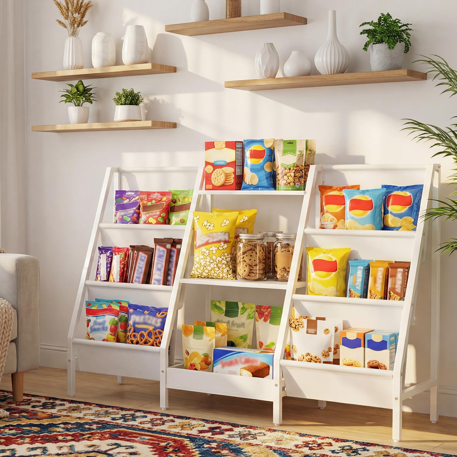 3-Tier Snack Display Rack with Storage Compartments