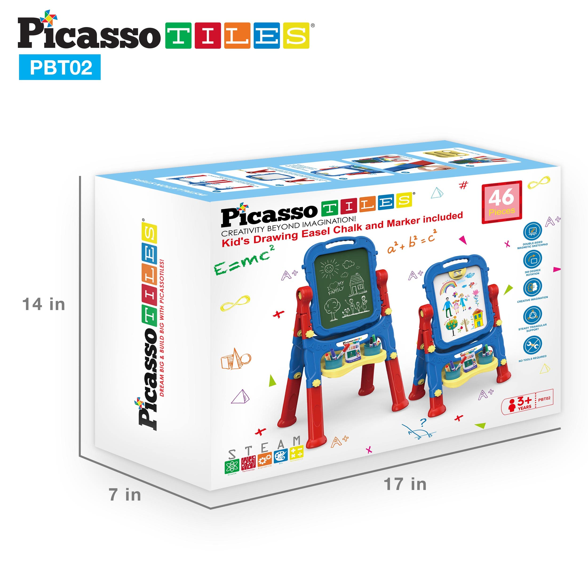 PicassoTiles Kids Art Easel AllinOne Drawing Board Chalkboard Whiteboard with Art Supplies STEM Educational Gift for Toddlers Boys Girls Age 3 to 8 Years Old Creative Learning Tool for Kids PBT02
