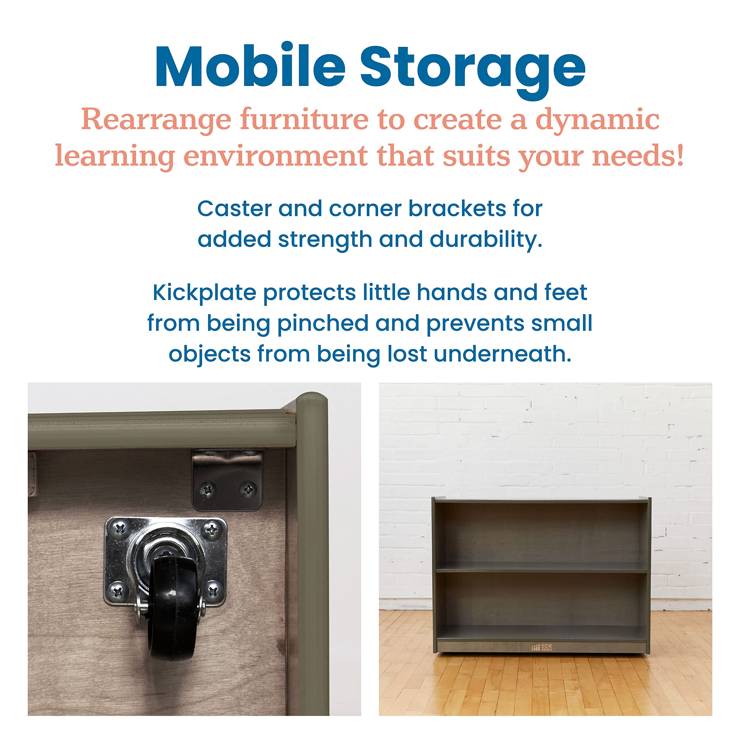 2-Shelf Mobile Storage Cabinet with Wheels - Grey Wash Wood Finish