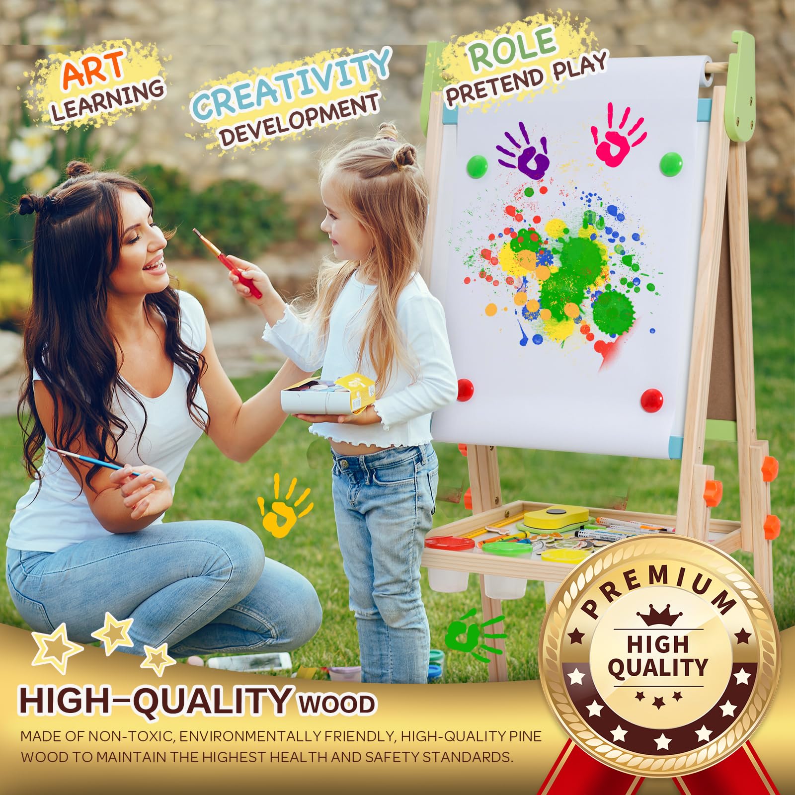 Double Sided Wooden Art Easel for Kids