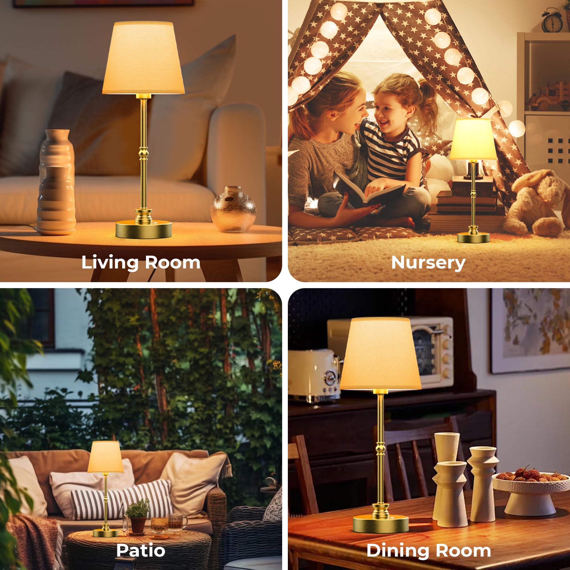 Rechargeable Cordless Table Lamp with Stepless Dimming and Touch Control