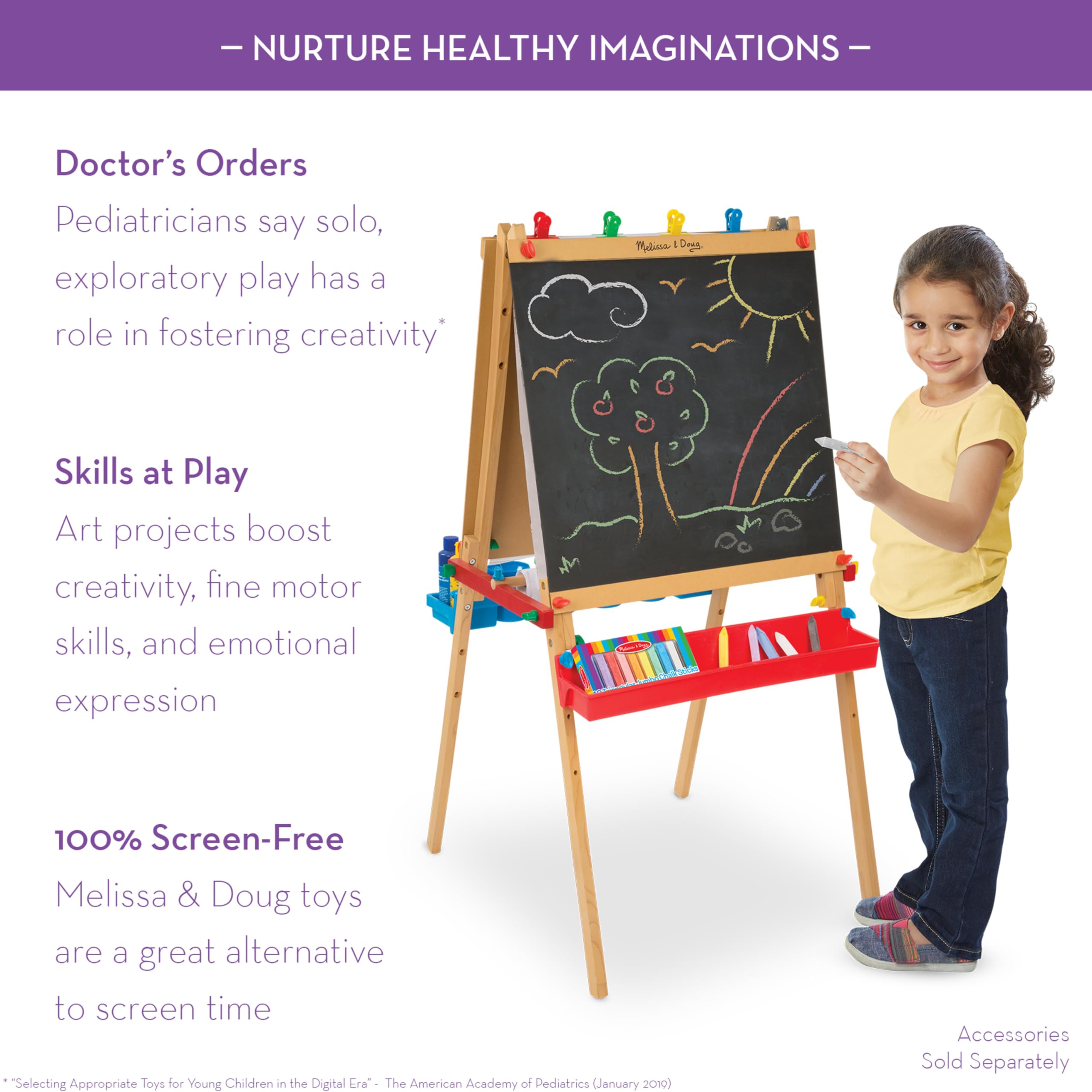Melissa & Doug Deluxe Standing Art Easel - Dry-Erase Board, Chalkboard, Paper Roller