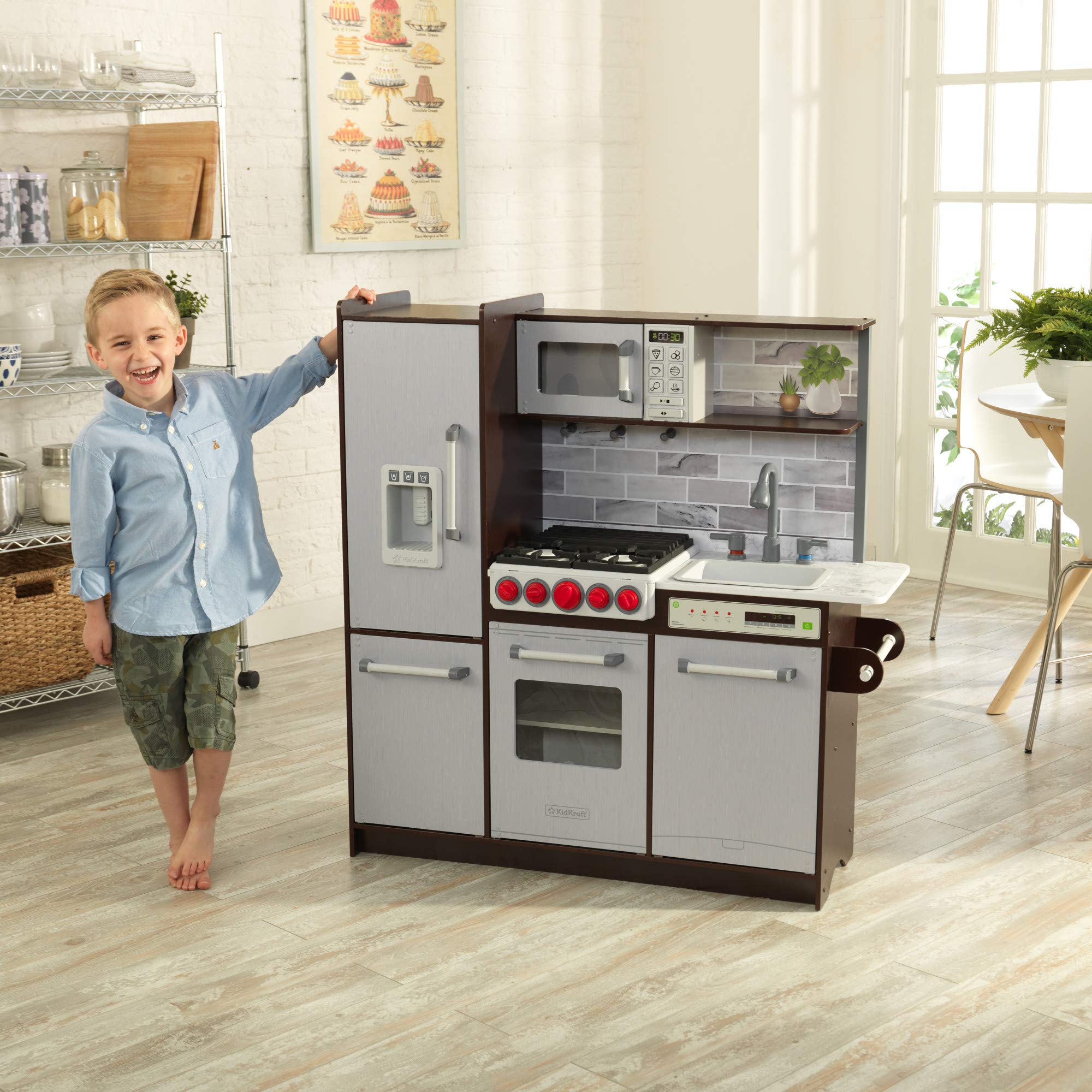 Wooden Play Kitchen with Lights Sounds and Ice Maker
