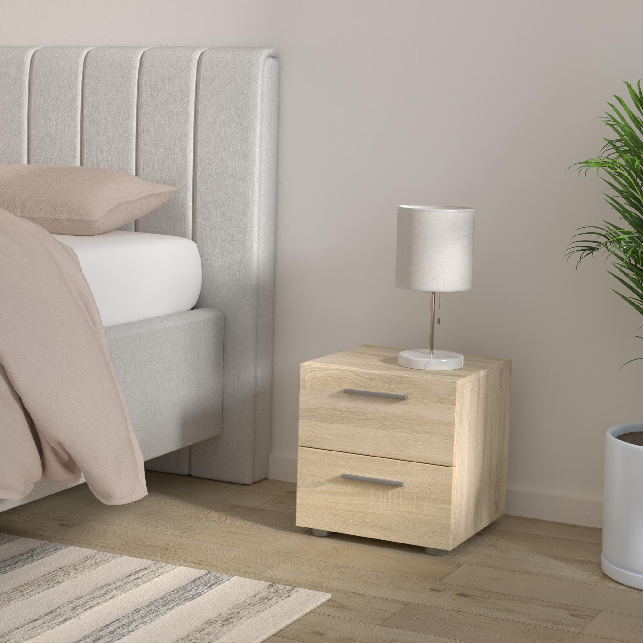 2 Drawer Nightstand with Modern Silver Handles