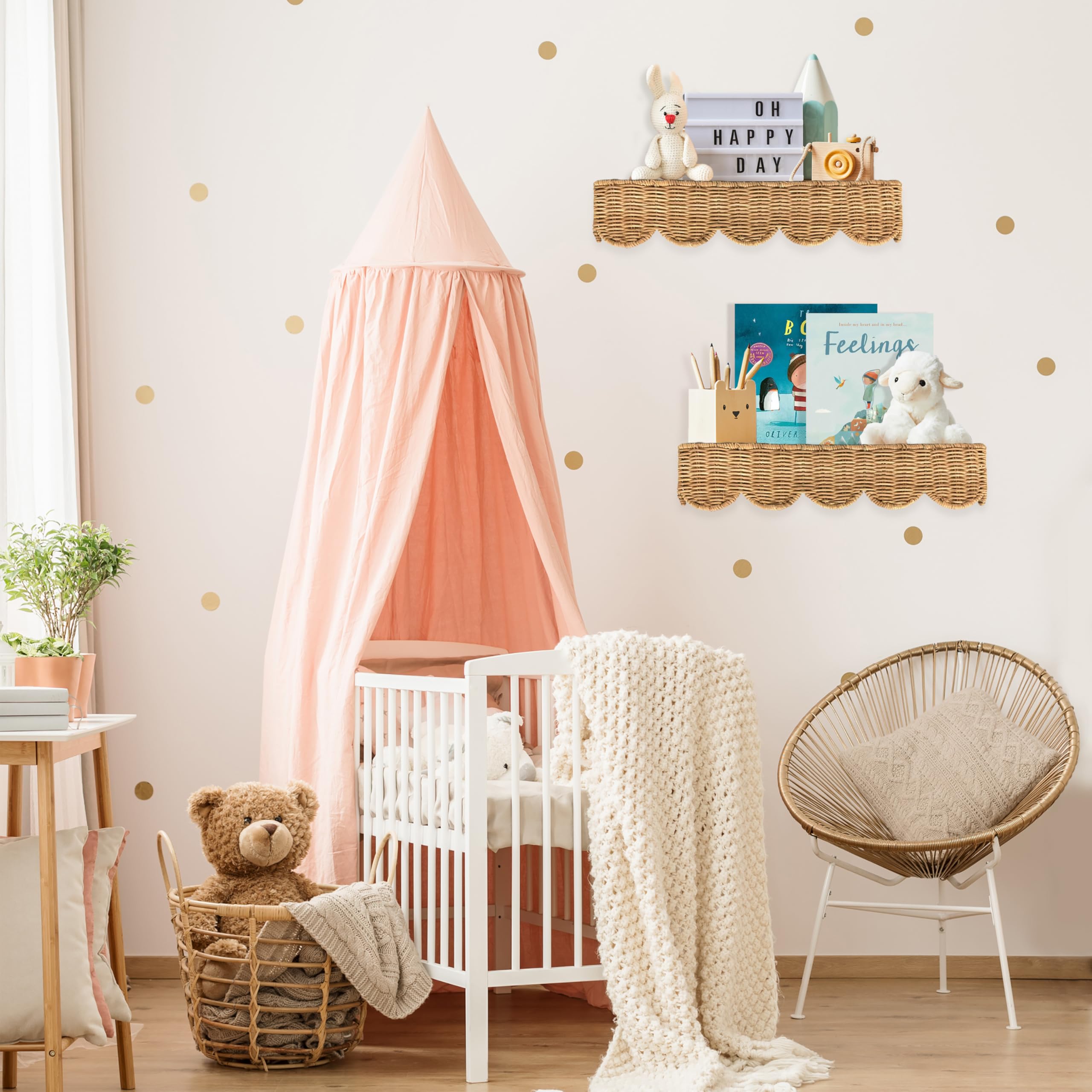 Scalloped Rattan Wall Shelves Set of 2 for Nursery