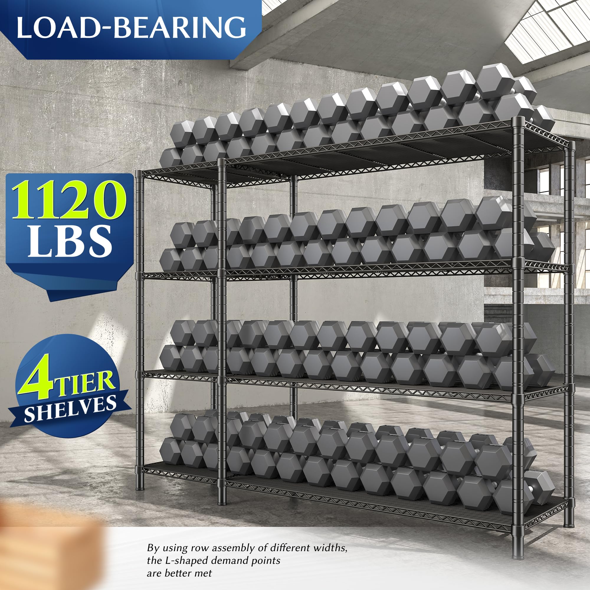 Wide Metal Storage Shelving Unit 4-Tier Heavy Duty Wire Rack