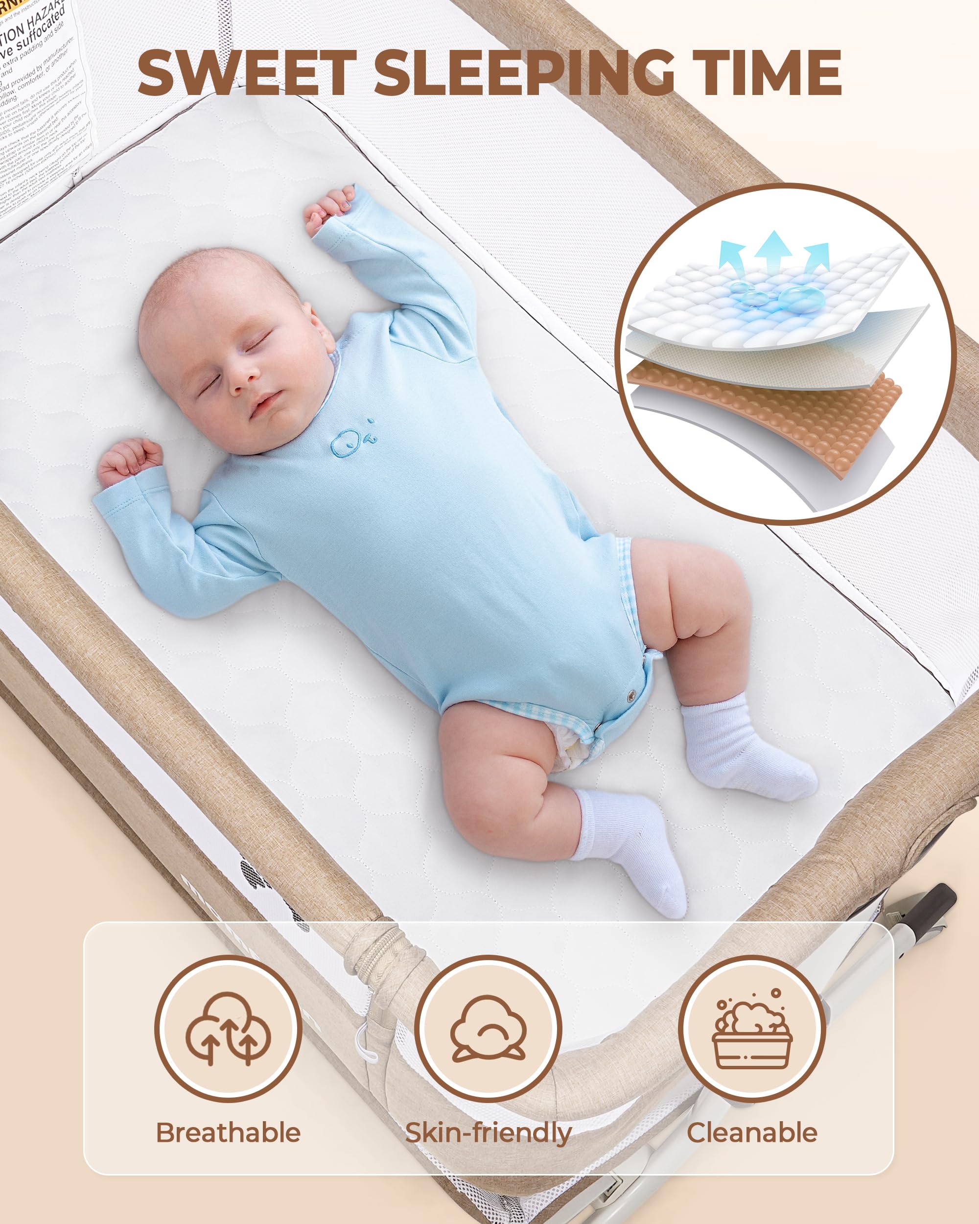 Bedside Bassinet with Mesh Sides and Height Adjustment