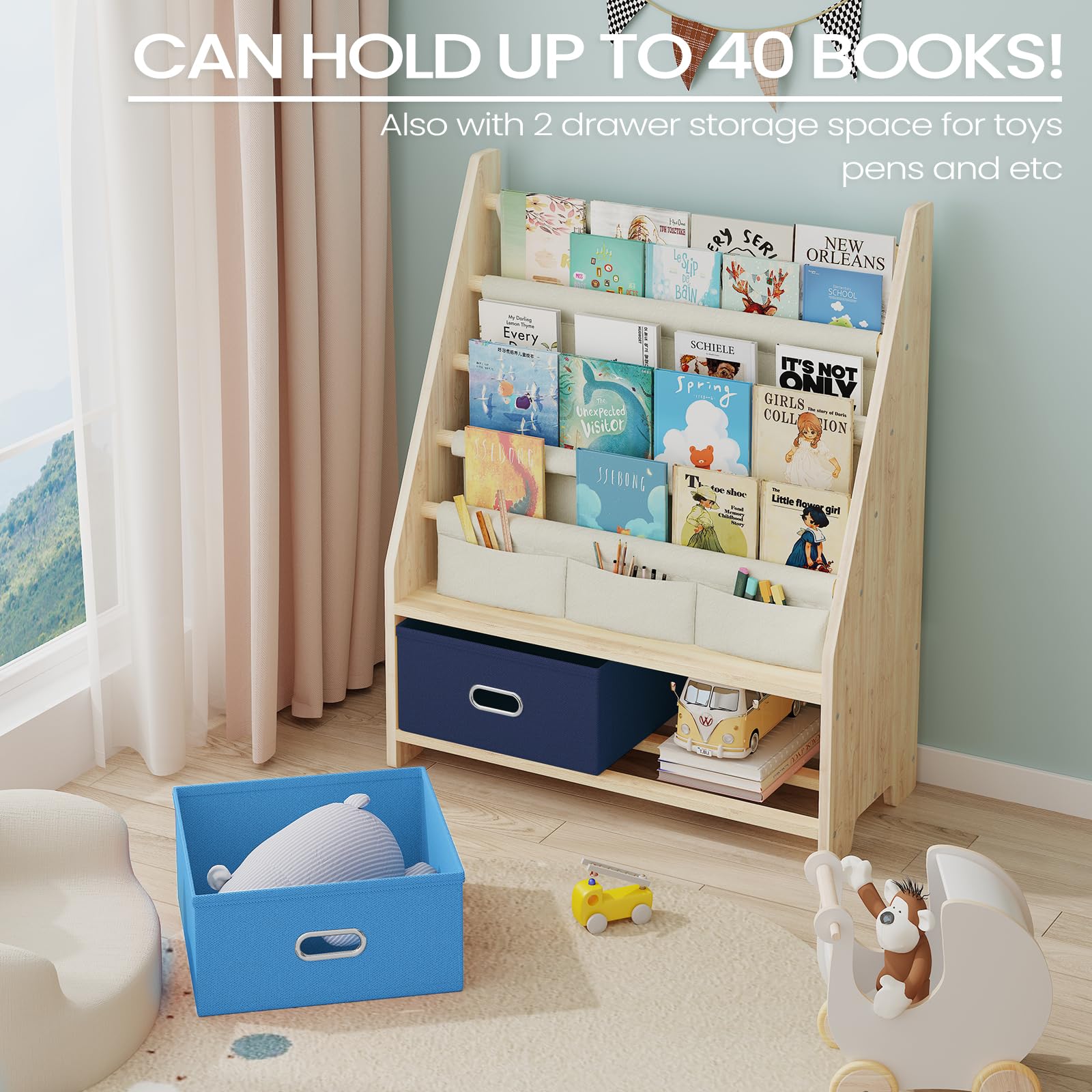 4 Tier Kids Book Shelf with Toy Storage Organizer