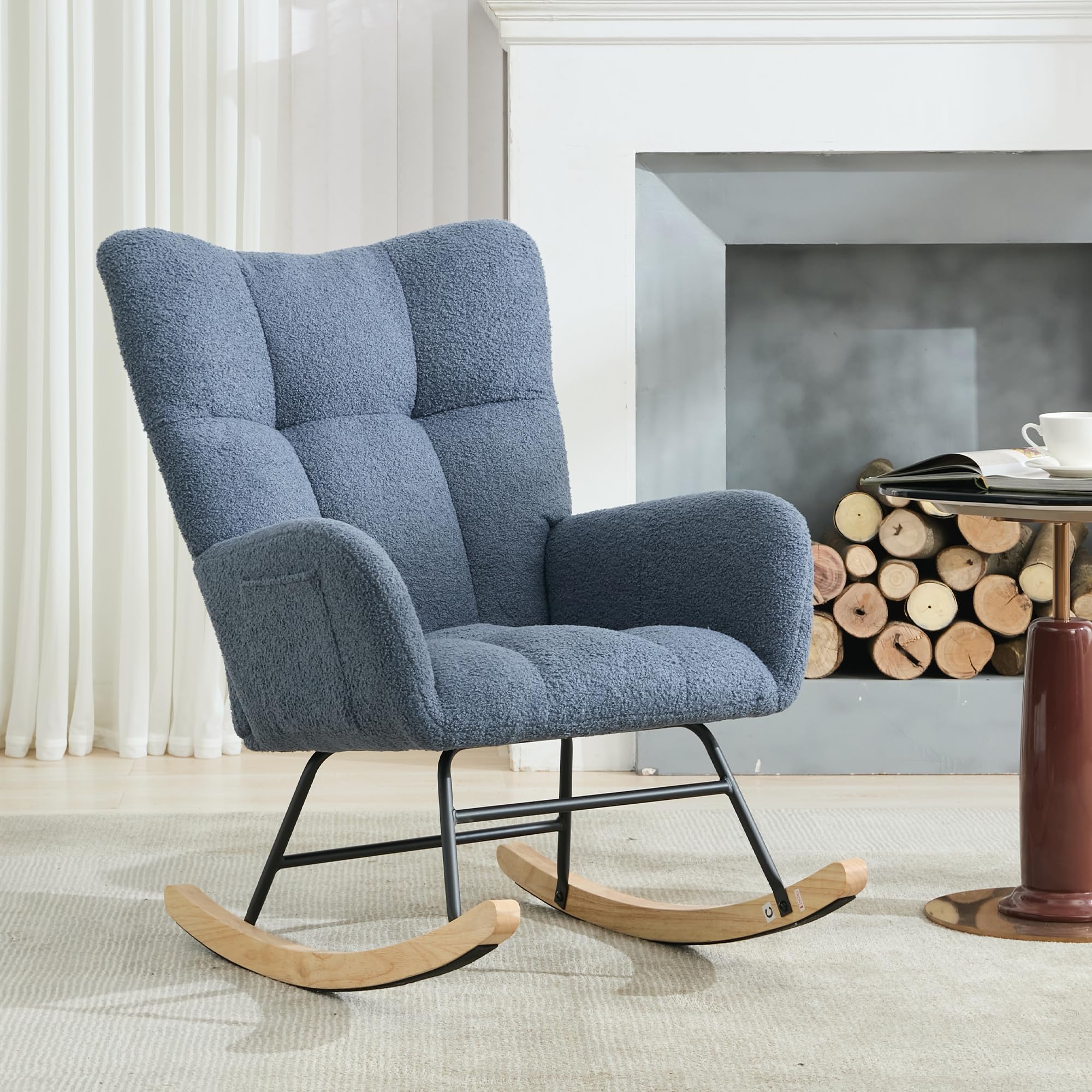 Teddy Upholstered Rocking Chair with High Backrest