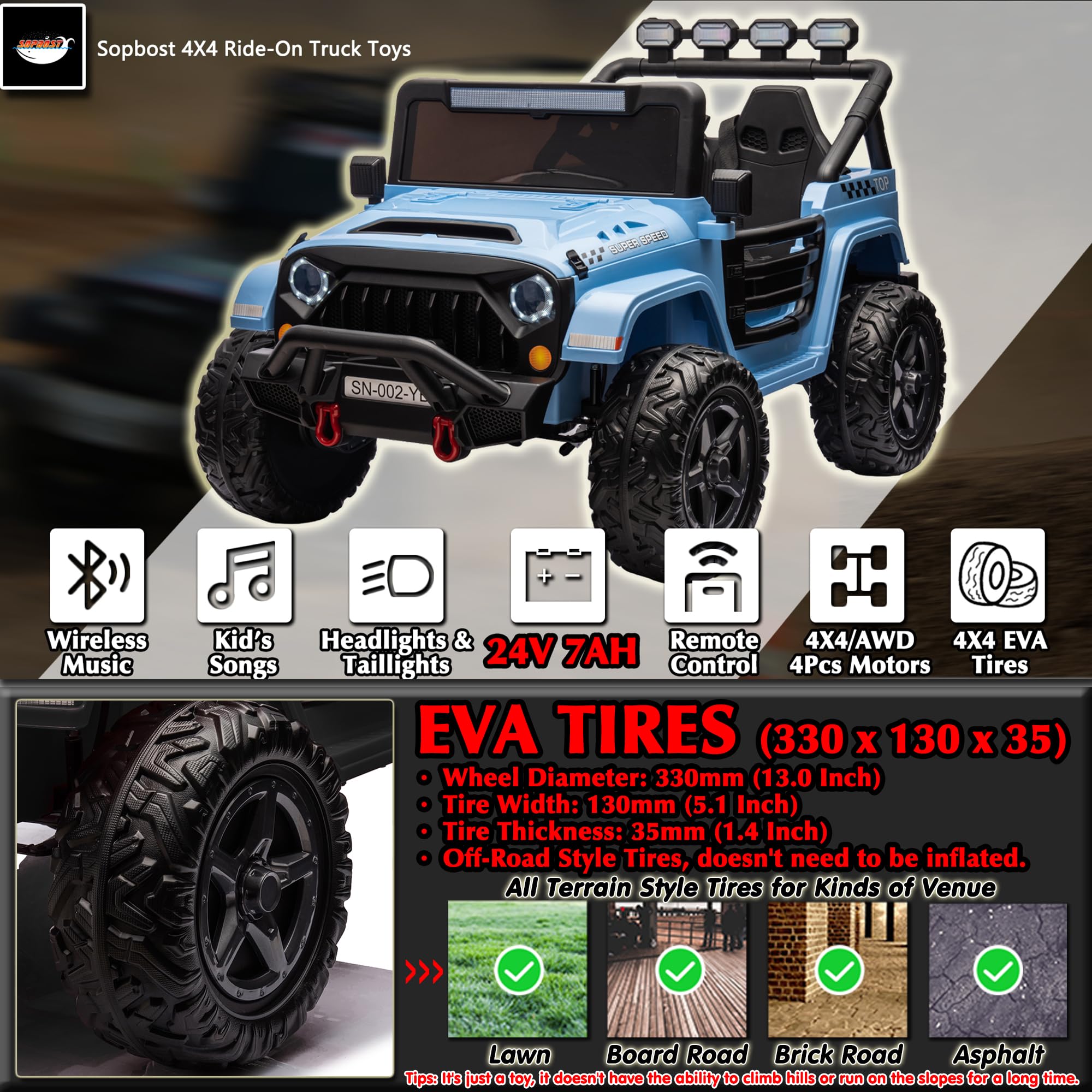 24V 2-Seater Electric Ride-On Truck for Kids