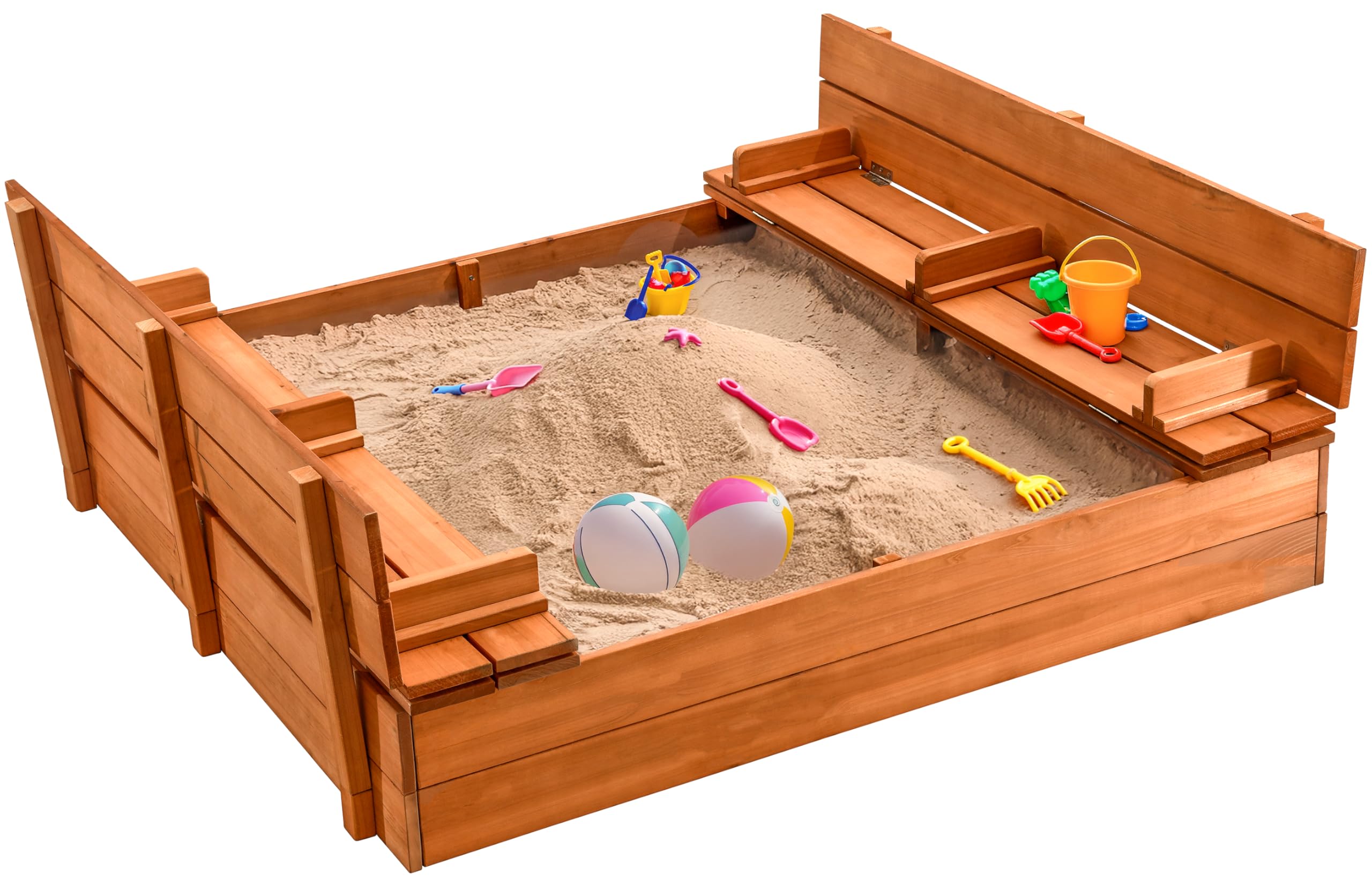 Cedar Wood Sandbox with Convertible Lid and Benches