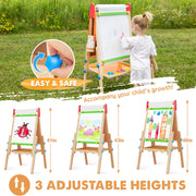 Tiny Land Easel for Kids with 2 Drawing Paper Roll, Learning-Toy for 3,4,5,6,7,8 Years Old Boy & Girls, Wooden Chalkboard & Magnetic Whiteboard & Painting Paper Stand, Gift & Art Supplies for Toddler